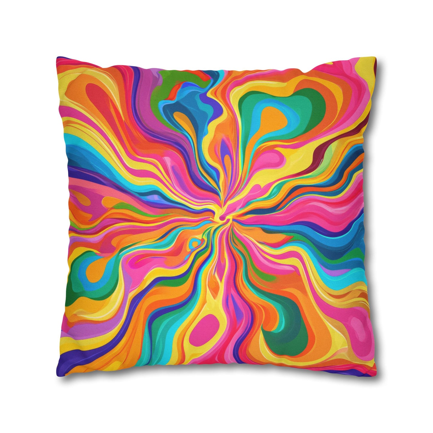 Color Rainbow Fusion Swirl Spun Polyester Square Pillowcase 4 Sizes