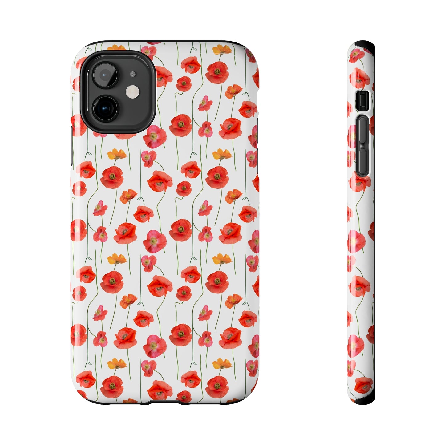 Vivid Elegance: Bright Red Poppies on a White Background Iphone Tough Phone Case