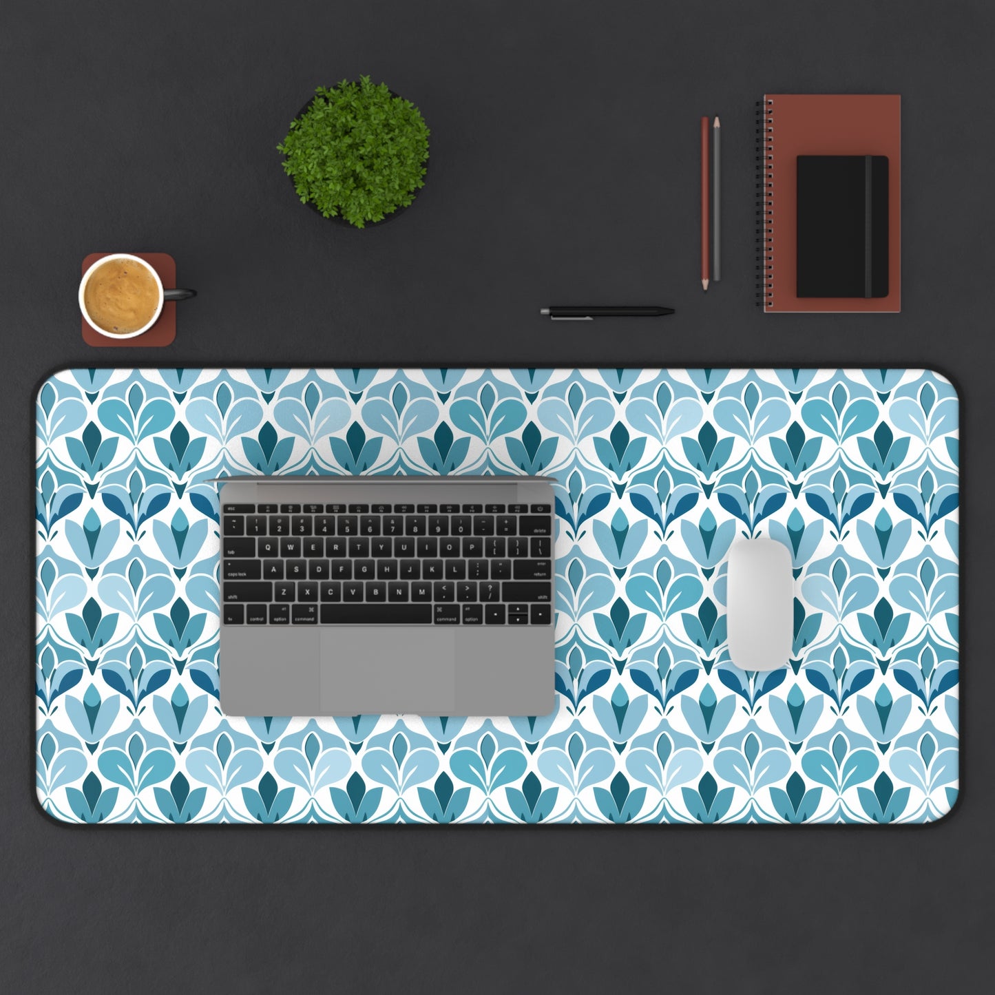 Elegant Floral Pattern in Shades of Aqua and Teal, Forming Graceful Botanical Motifs Gaming Mouse Pad  Desk Mat  - 3 Sizes