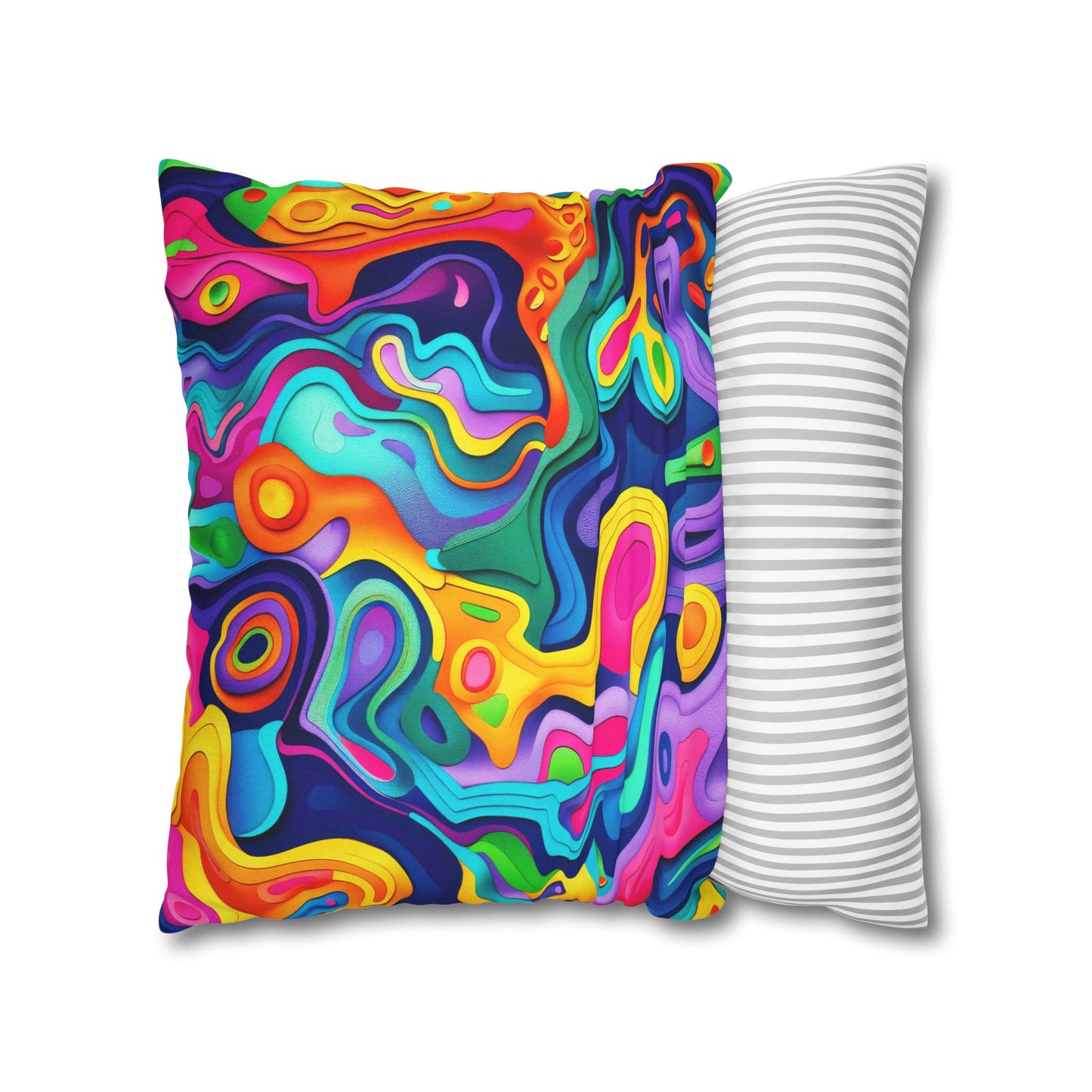 Vibrant Dreamscape of Psychedelic Paper Cut-Out Waves in Vivid Colors Polyester Square Pillowcase 4 Sizes