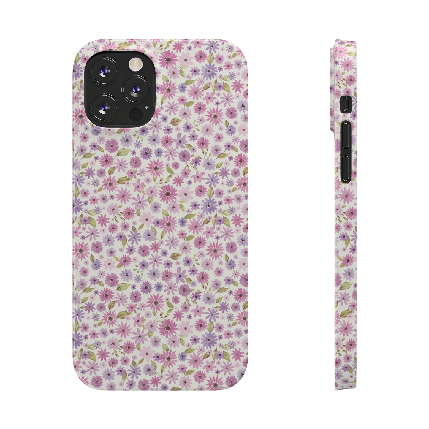 Pink and Purple Flower Design Iphone 15-12 Slim Phone Case