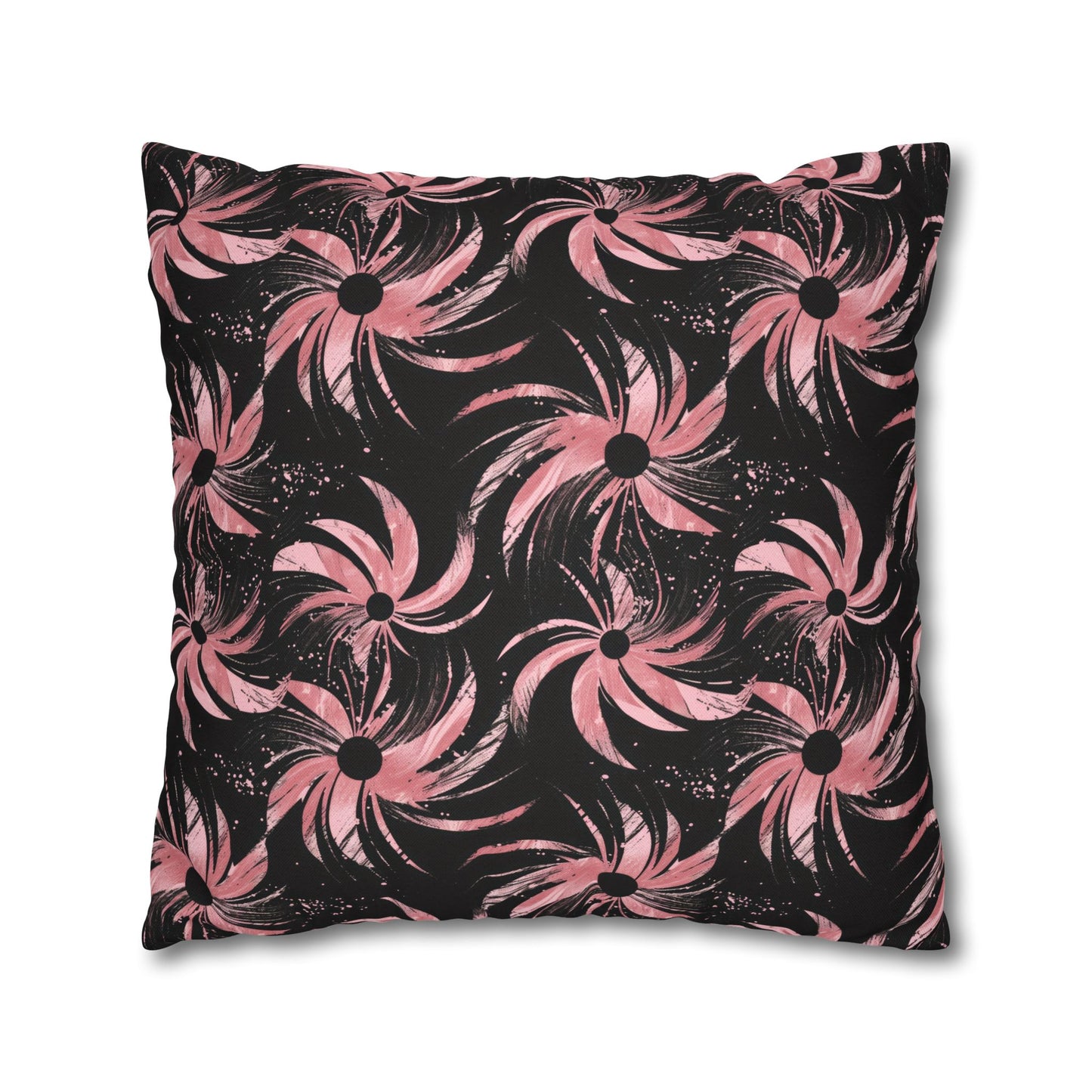 Stellar Blooms of Cosmic Pink on Midnight Black Design Spun Polyester Square Pillowcase 4 Sizes