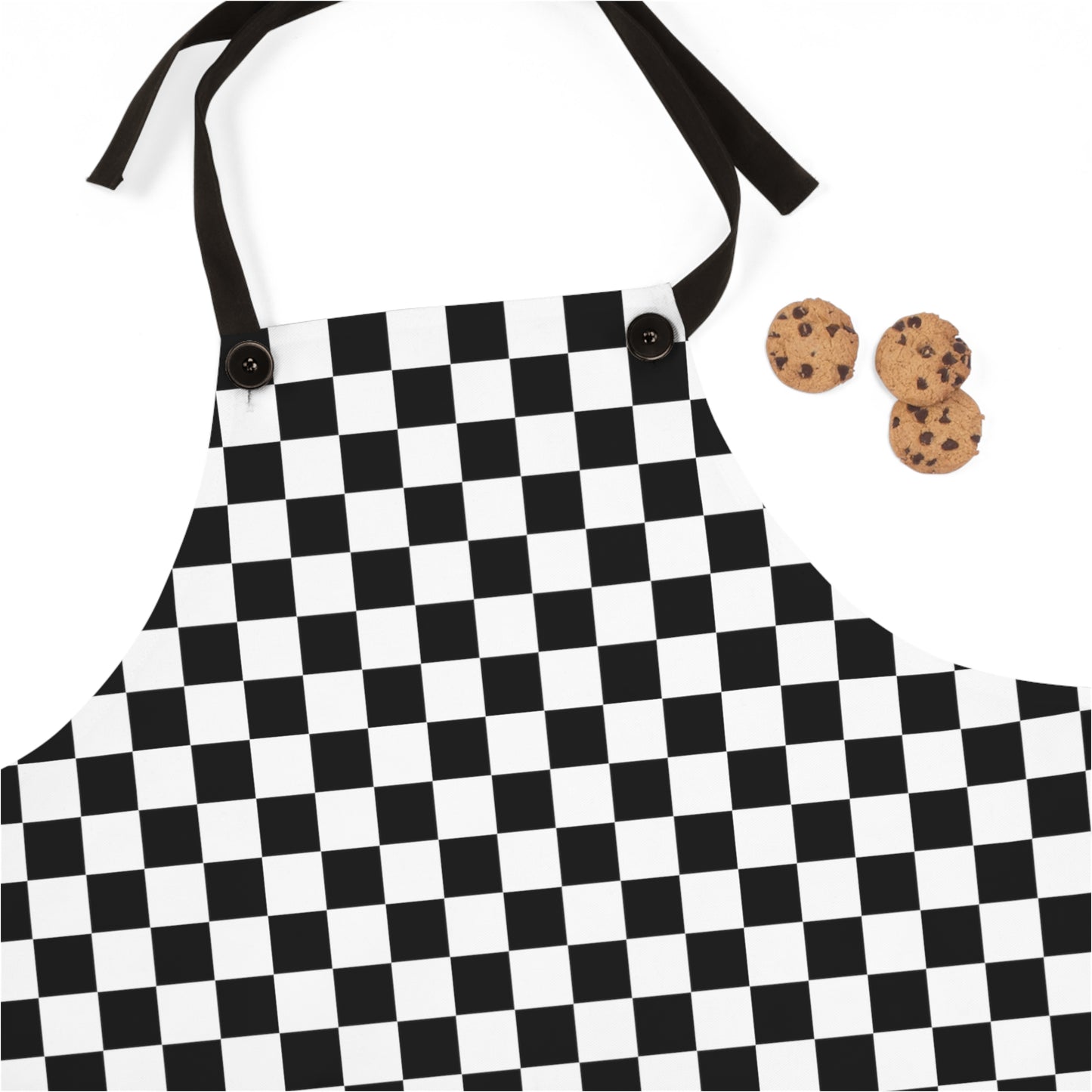 Speedway Style: Checkered Racing Pattern in Black and White - Kitchen Chef Apron