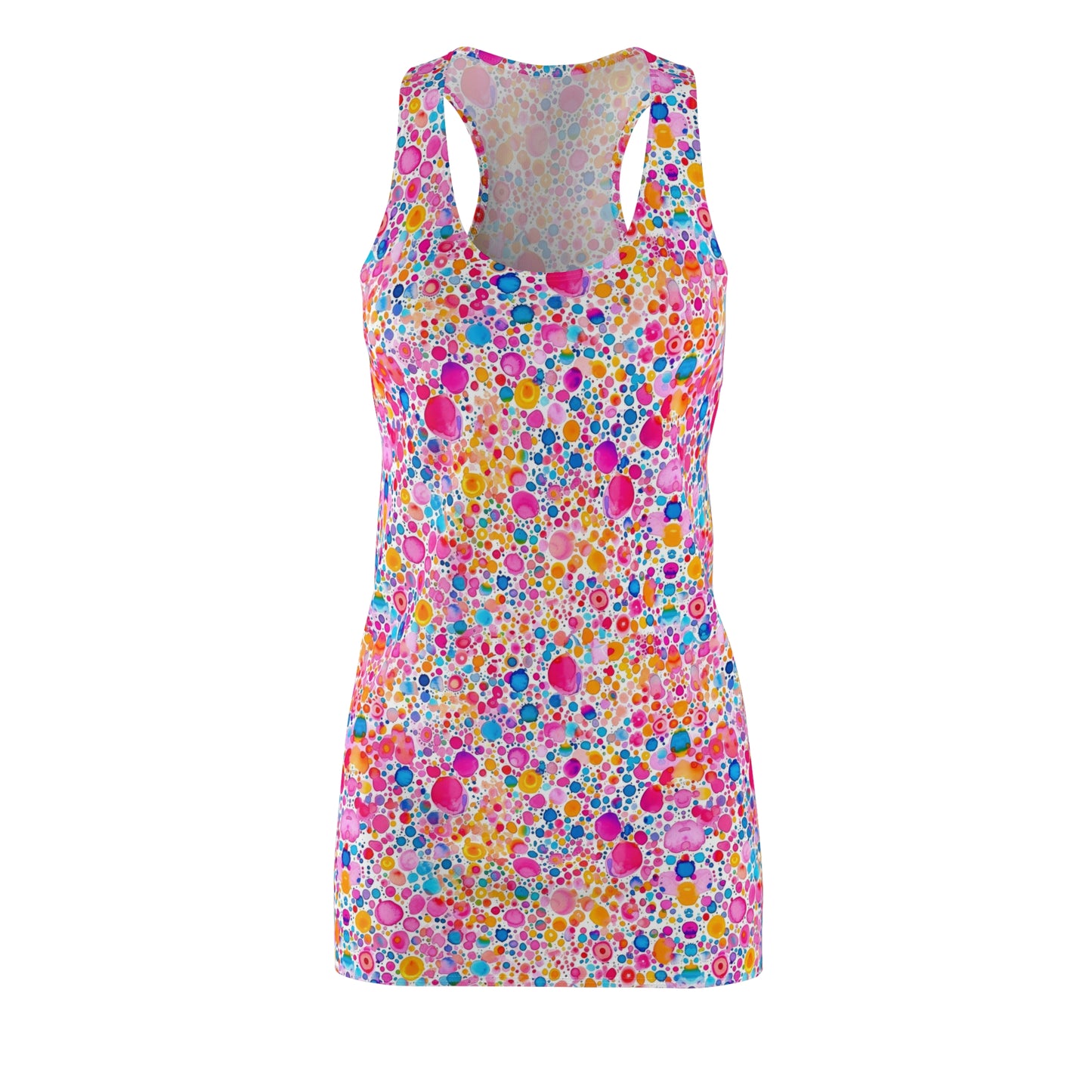 Prismatic Splatter: Rainbow Watercolor Explosion Women's Racerback Dress XS - 2XL