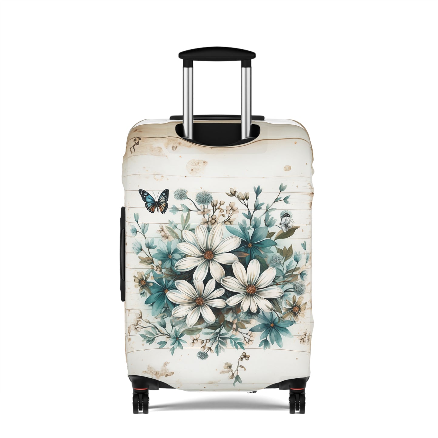 Rustic Charm Bouquet featuring Teal Accents White Wild Daisies with Butterflies  Luggage Protector and Cover 3 Sizes