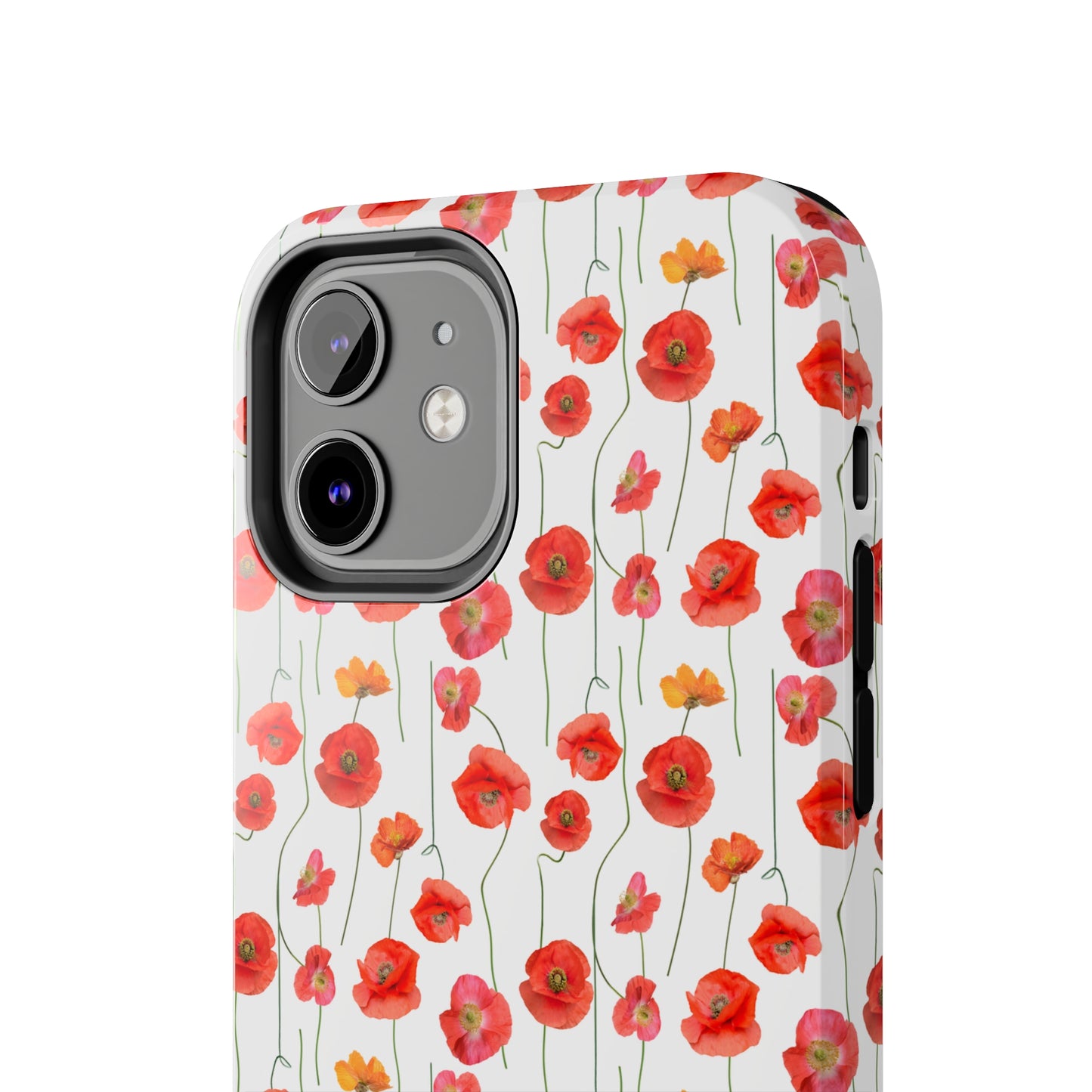 Vivid Elegance: Bright Red Poppies on a White Background Iphone Tough Phone Case