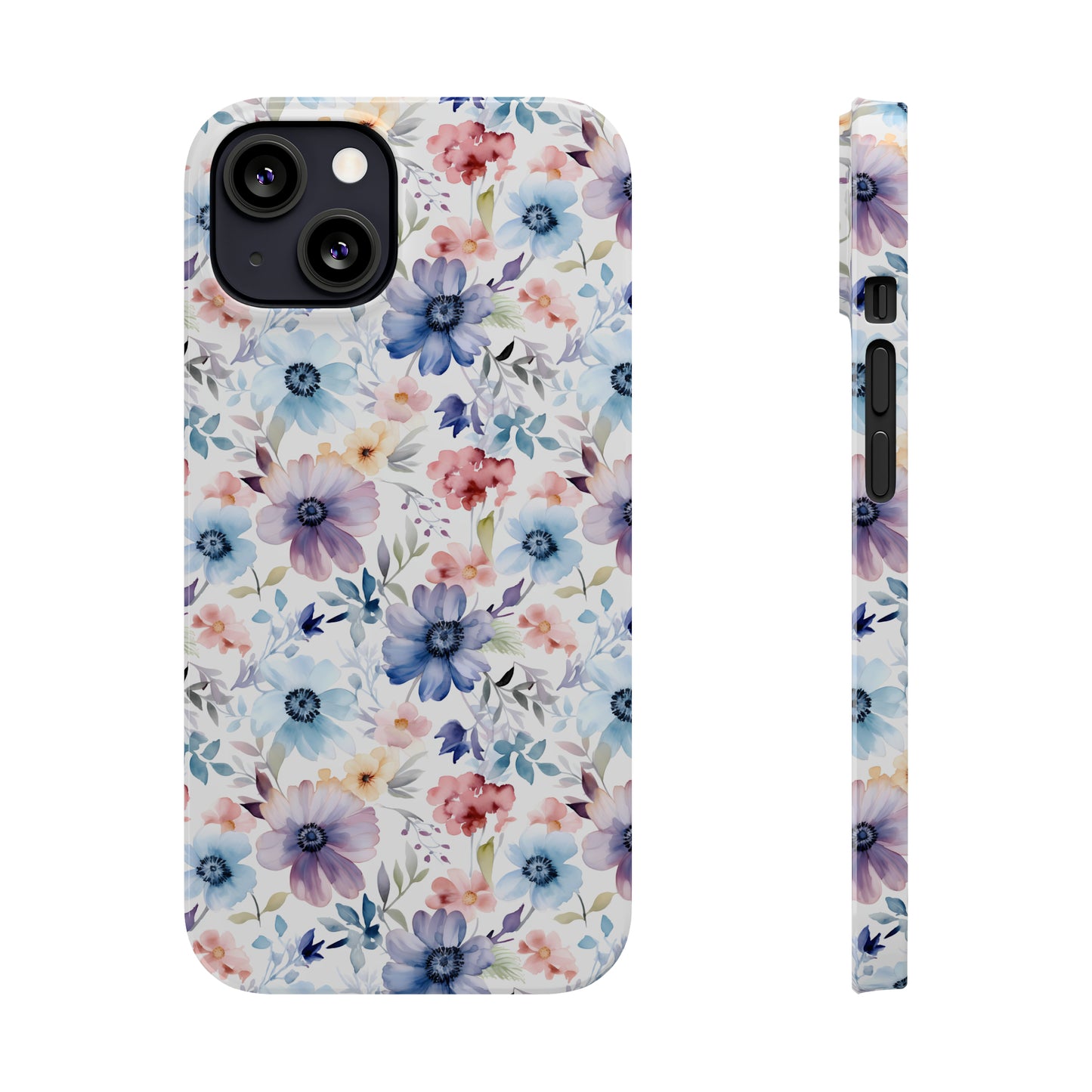 Pastel Pink Purple and Blue Watercolor Flowers Iphone 15-12 Slim Phone Case