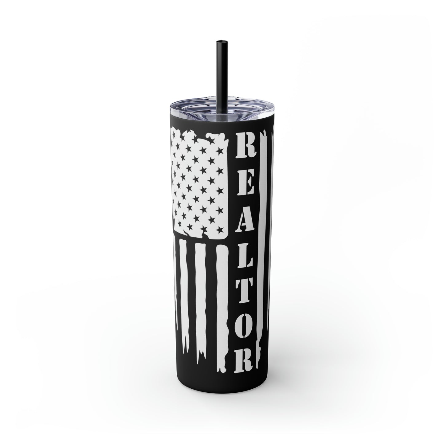 American Flag with Realtor - White 20oz Skinny Tumbler with Straw