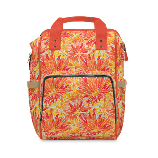 Golden Citrus Blooms: Vibrant Orange and Yellow Watercolor Flowers Multifunctional Diaper Backpack