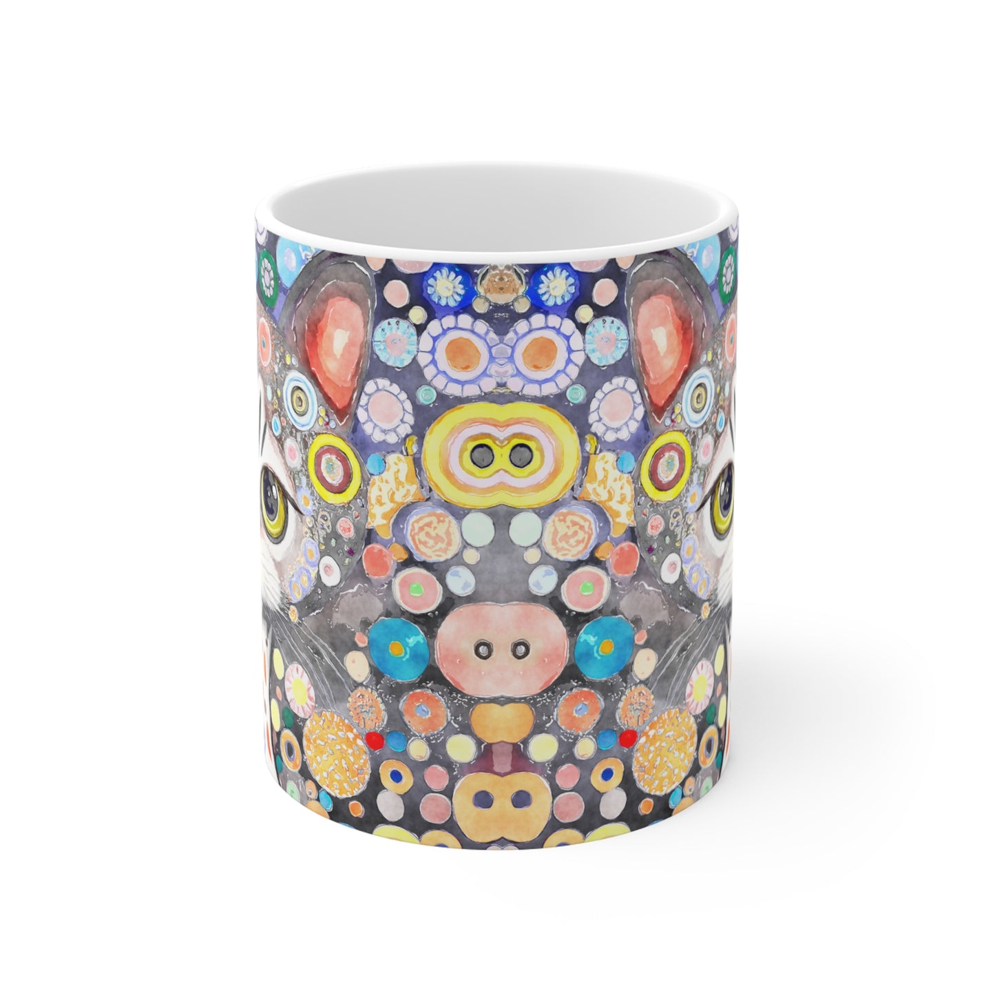 Sweet Grey Cat with Flowers in Style of Klimt  - 11 oz Coffee