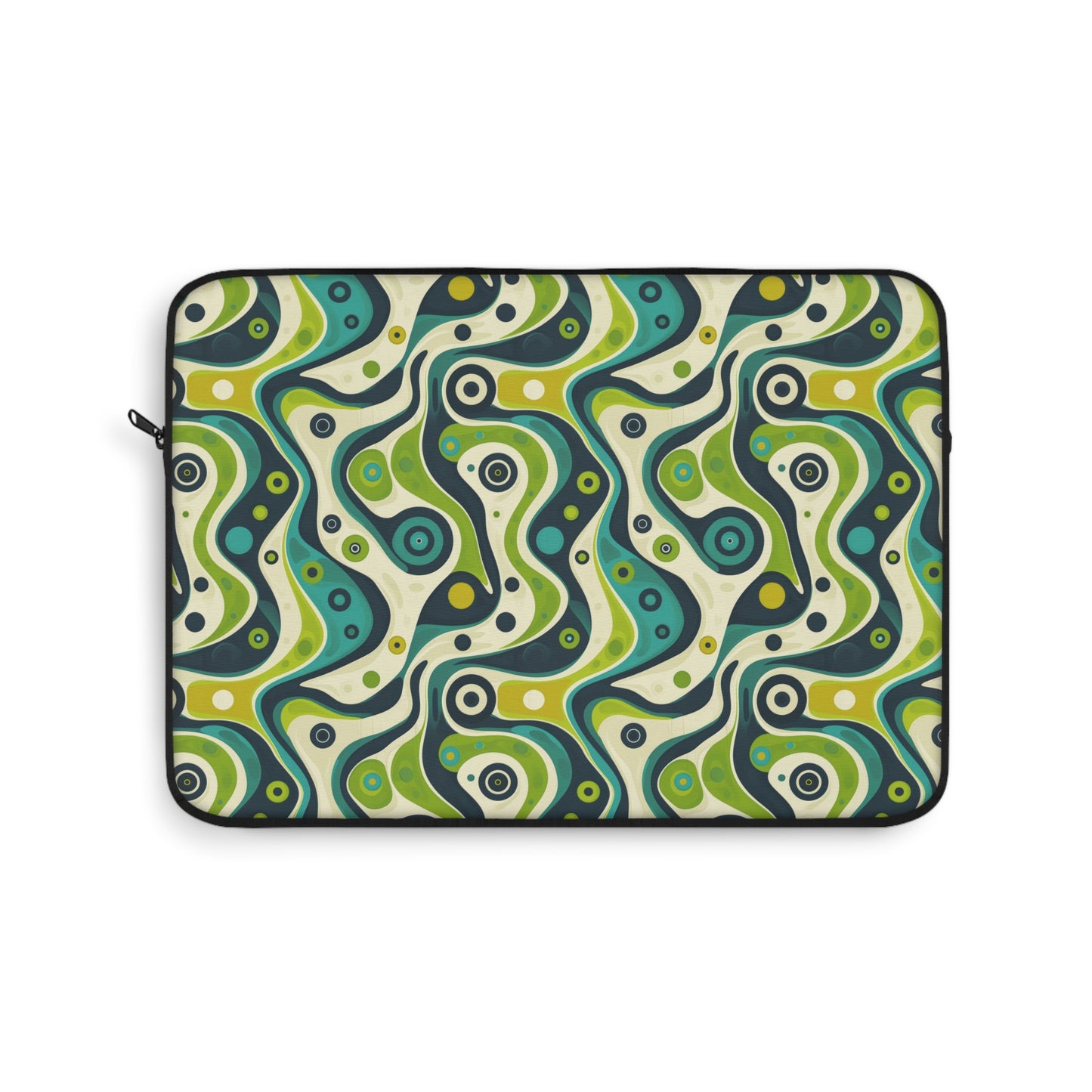 Groovy Retro Greens and Blues Abstract Waves Laptop or Ipad Protective Sleeve 3 Sizes Available