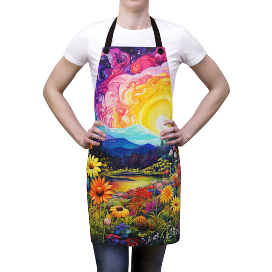 Enchanting Sunrise Over a Whimsical Field of Wildflowers - Kitchen Chef Apron