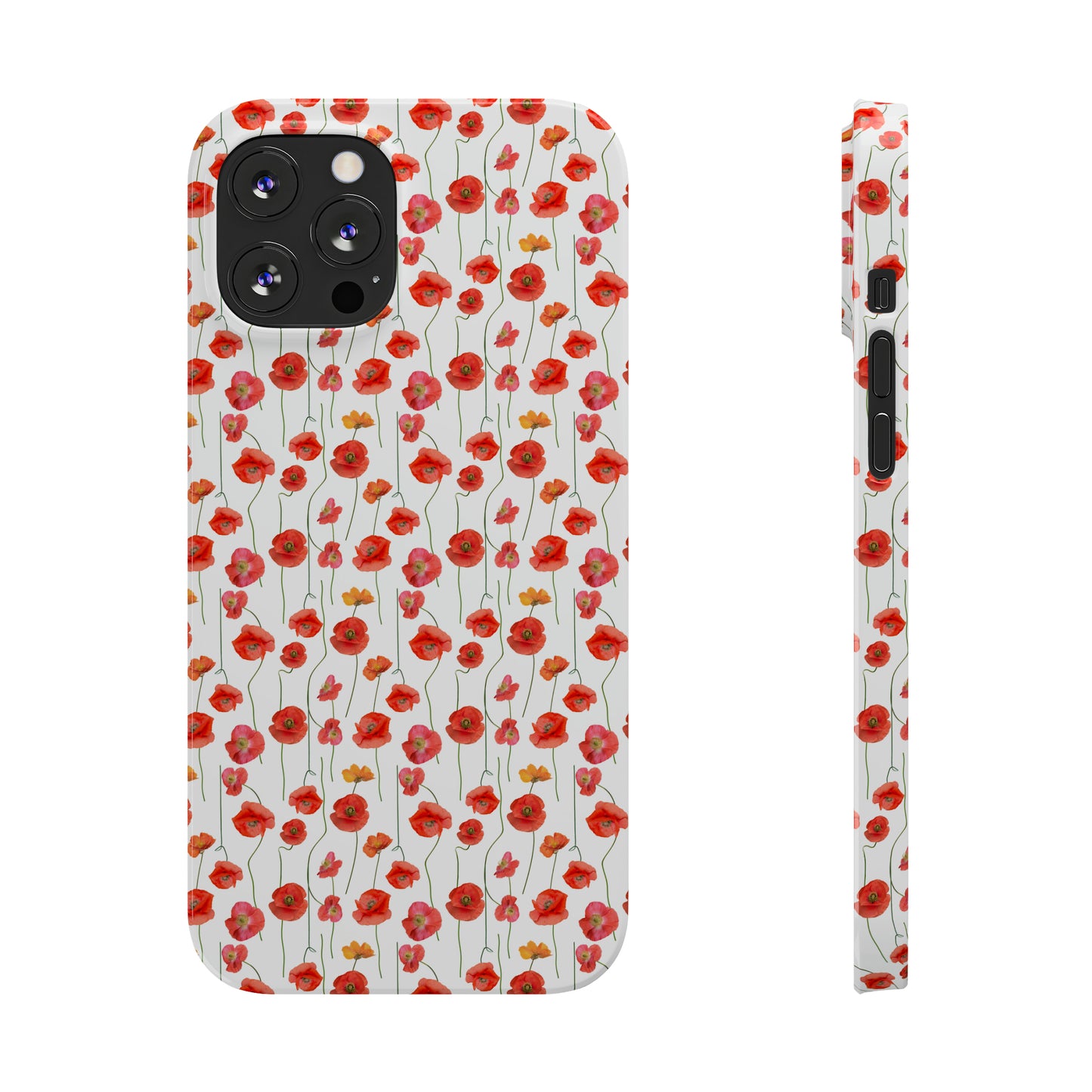 Vivid Elegance: Bright Red Poppies on a White Background Iphone 15-12 Slim Phone Case