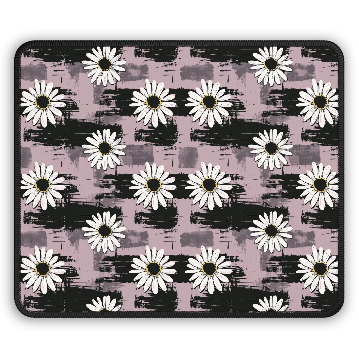 Edgy Daisy Dream with Pink and Black Grunge Design Gaming Mouse Pad with Finished Edges