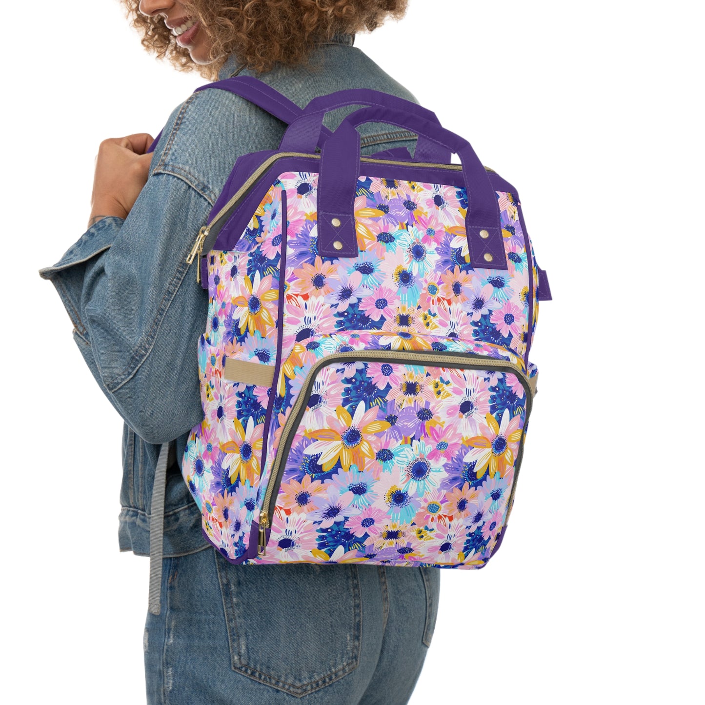 Watercolor Wonderland: Large Colorful Daisies Blooming with Radiance Multifunctional Diaper Backpack