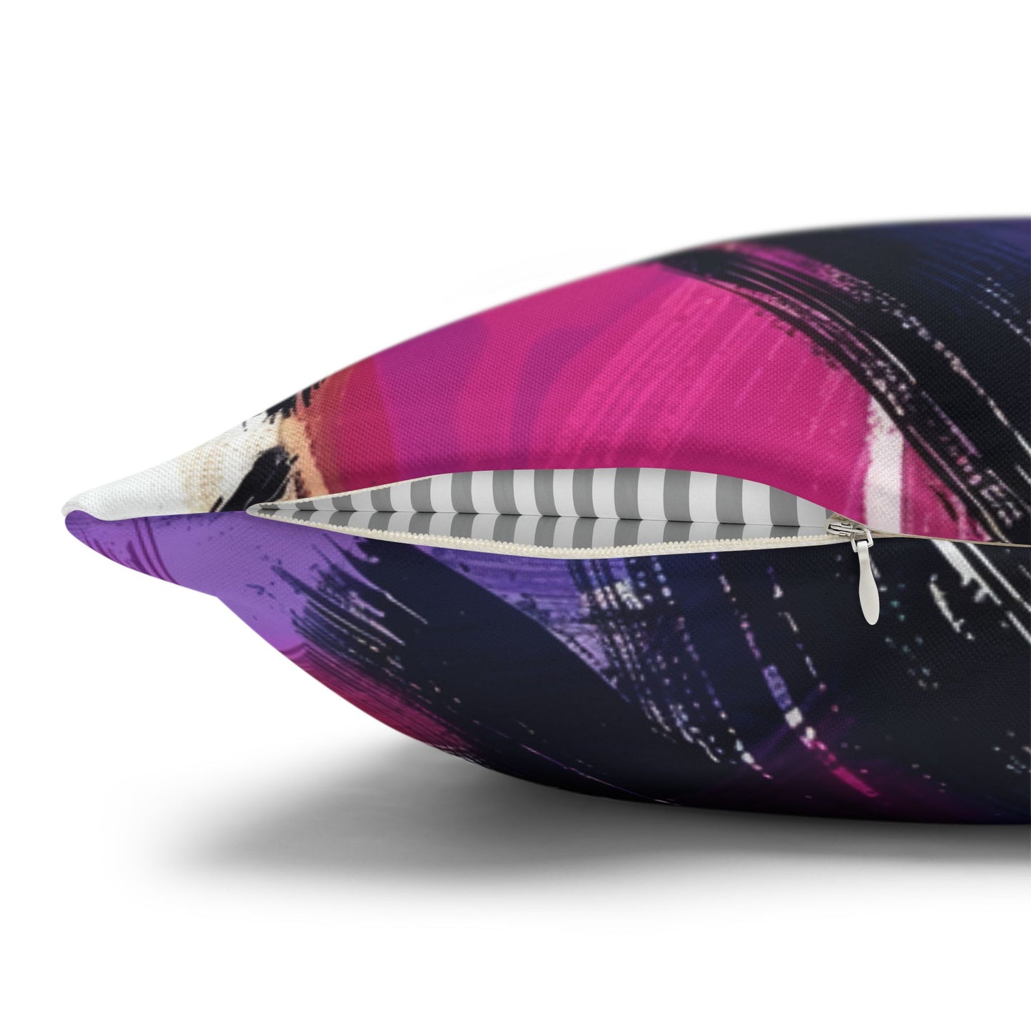 Vibrant Rebellion Brush Strokes in Hot Pink and Cool Purple on a Moody, Dark Background Spun Polyester Square Pillowcase 4 Sizes