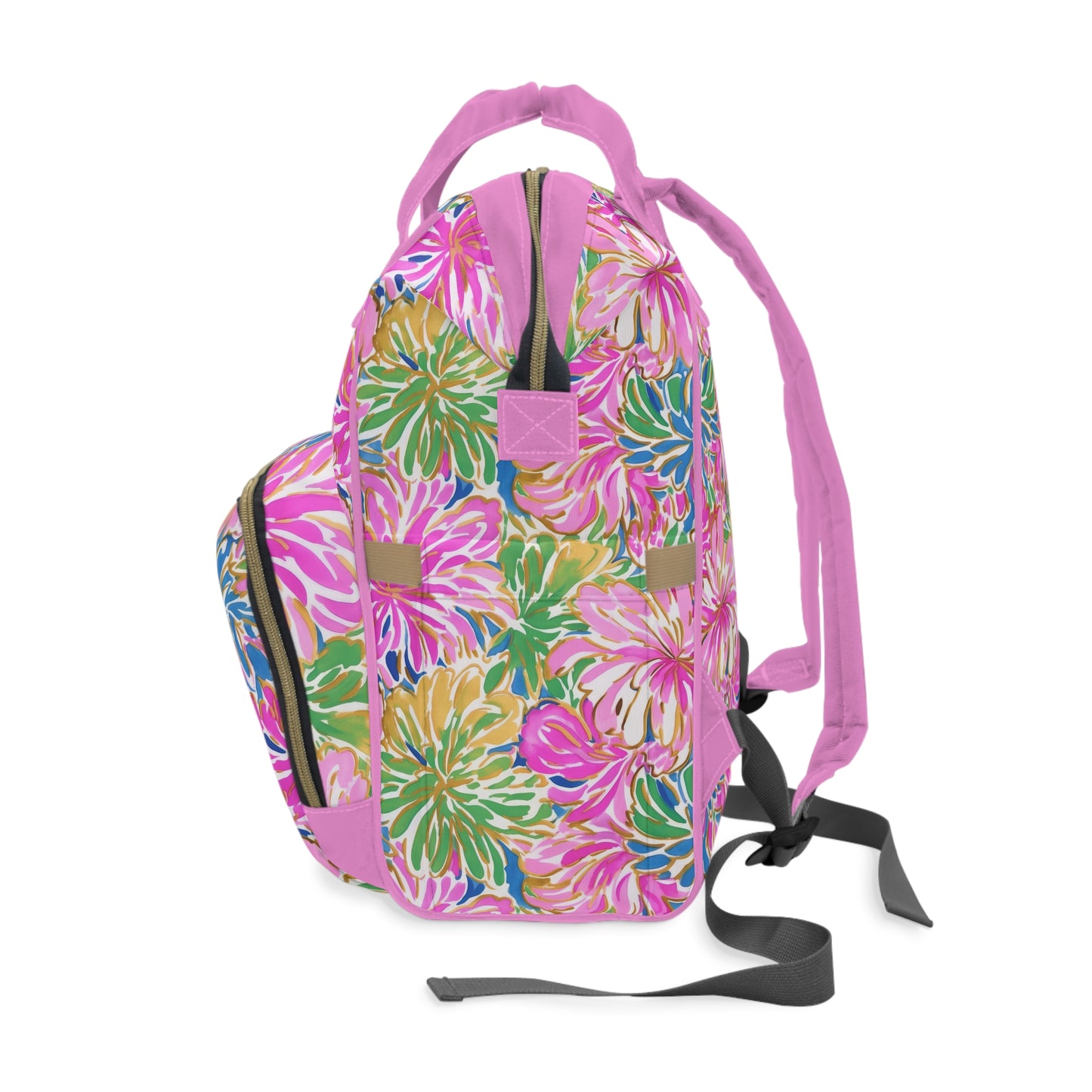 Pastel Bouquet: Large Blooms of Pink, Gold, and Blue in Watercolor Multifunctional Diaper Backpack