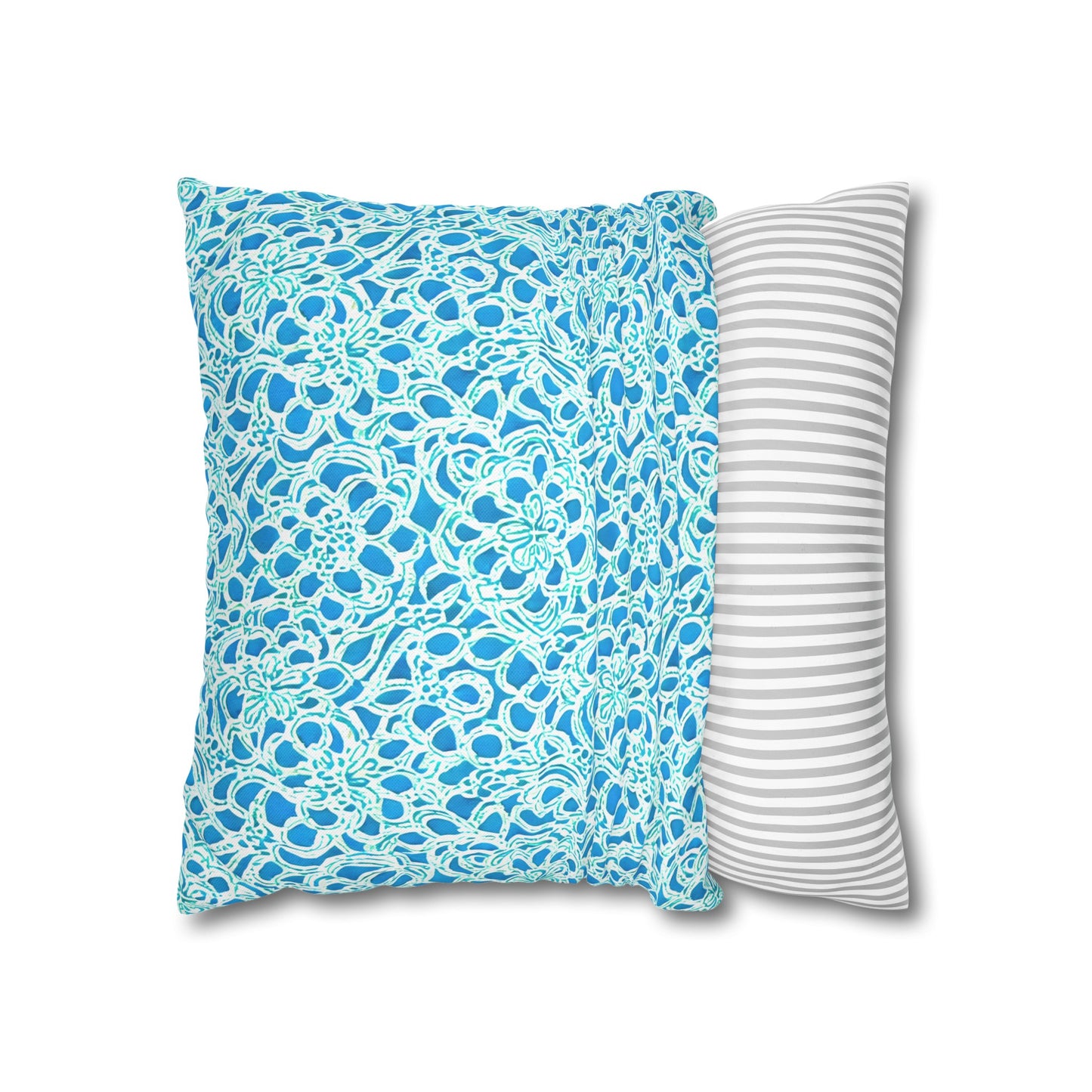 Luminous Swirls: Abstract Watercolor Floral Patterns in Lime Green and Blue Spun Polyester Square Pillowcase 4 Sizes