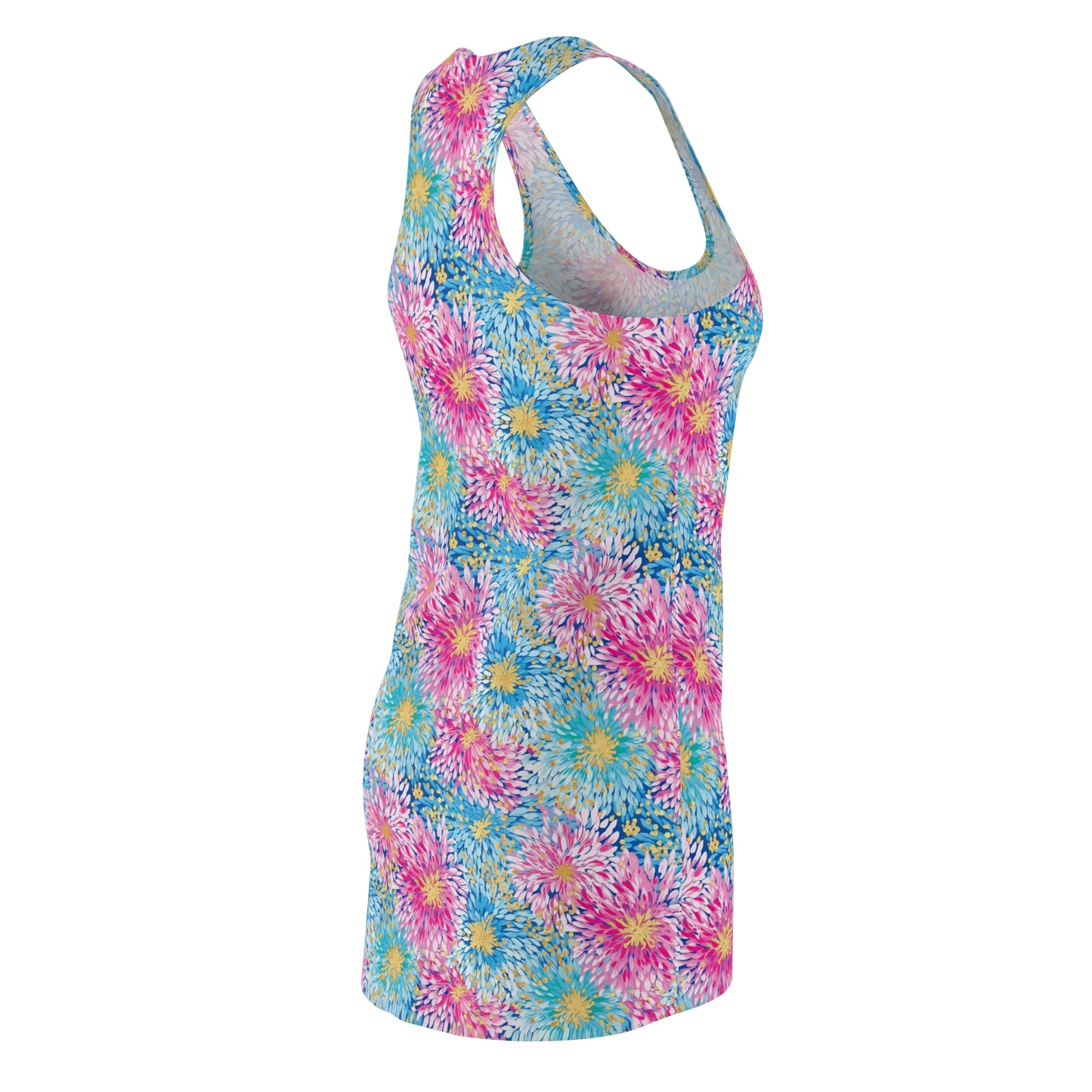 Pastel Harmony: Watercolor Chrysanthemums in Pink, Blue, and Yellow Women's Racerback Dress XS - 2XL