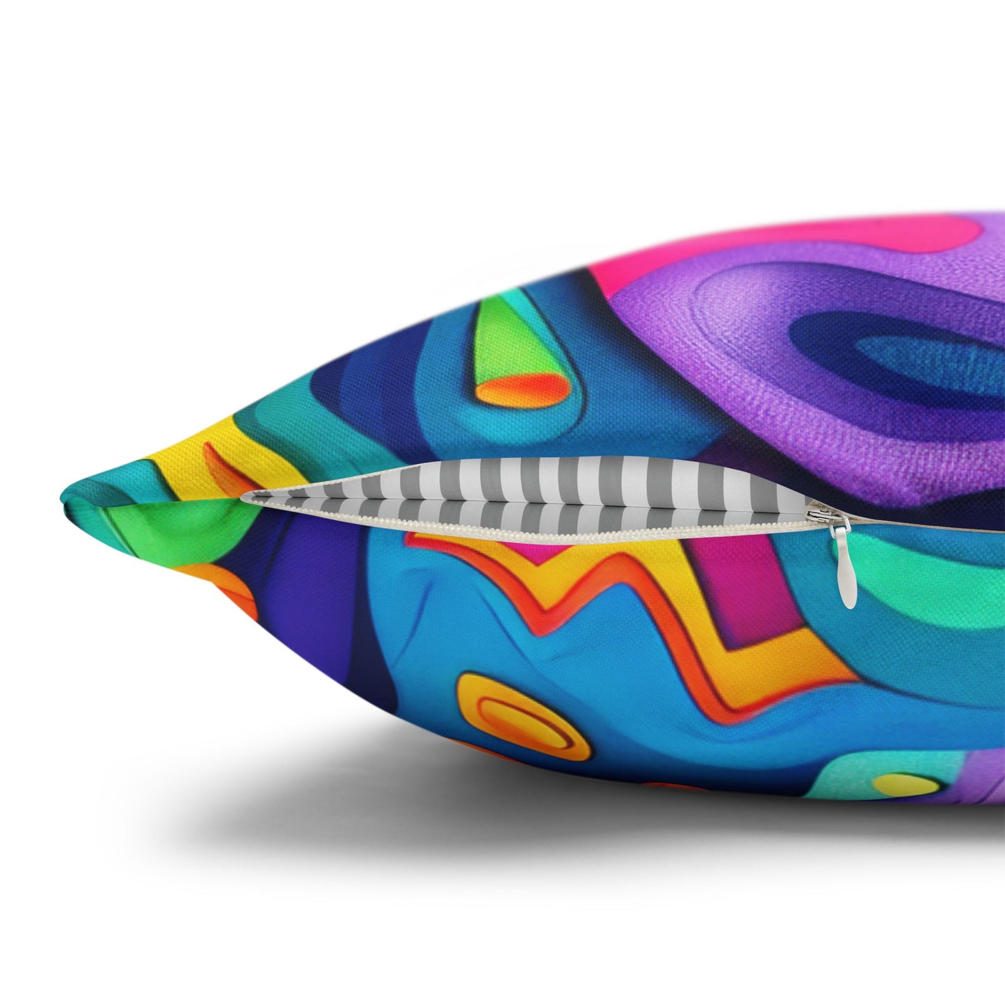 Vibrant Dreamscape of Psychedelic Paper Cut-Out Waves in Vivid Colors Polyester Square Pillowcase 4 Sizes