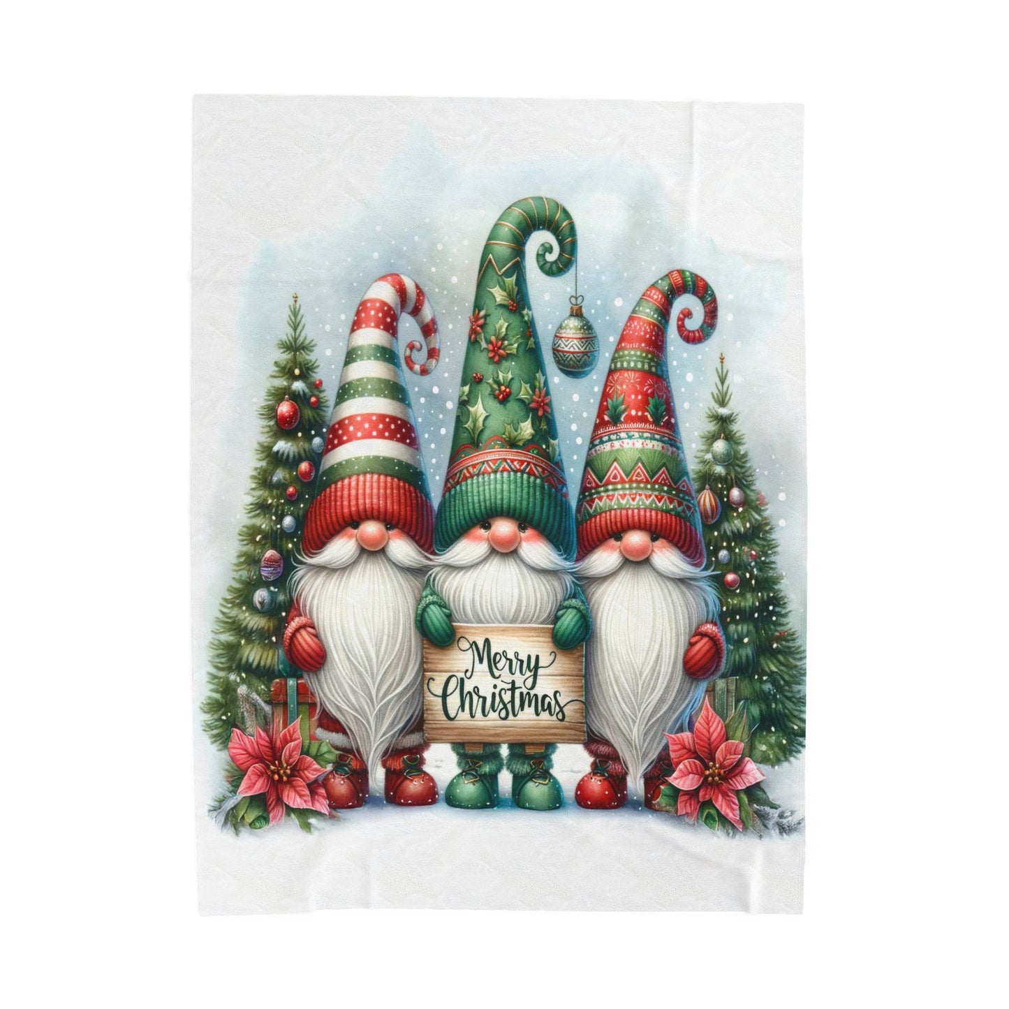 Gnomes Merry Christmas Velveteen Plush Blanket 3 Sizes