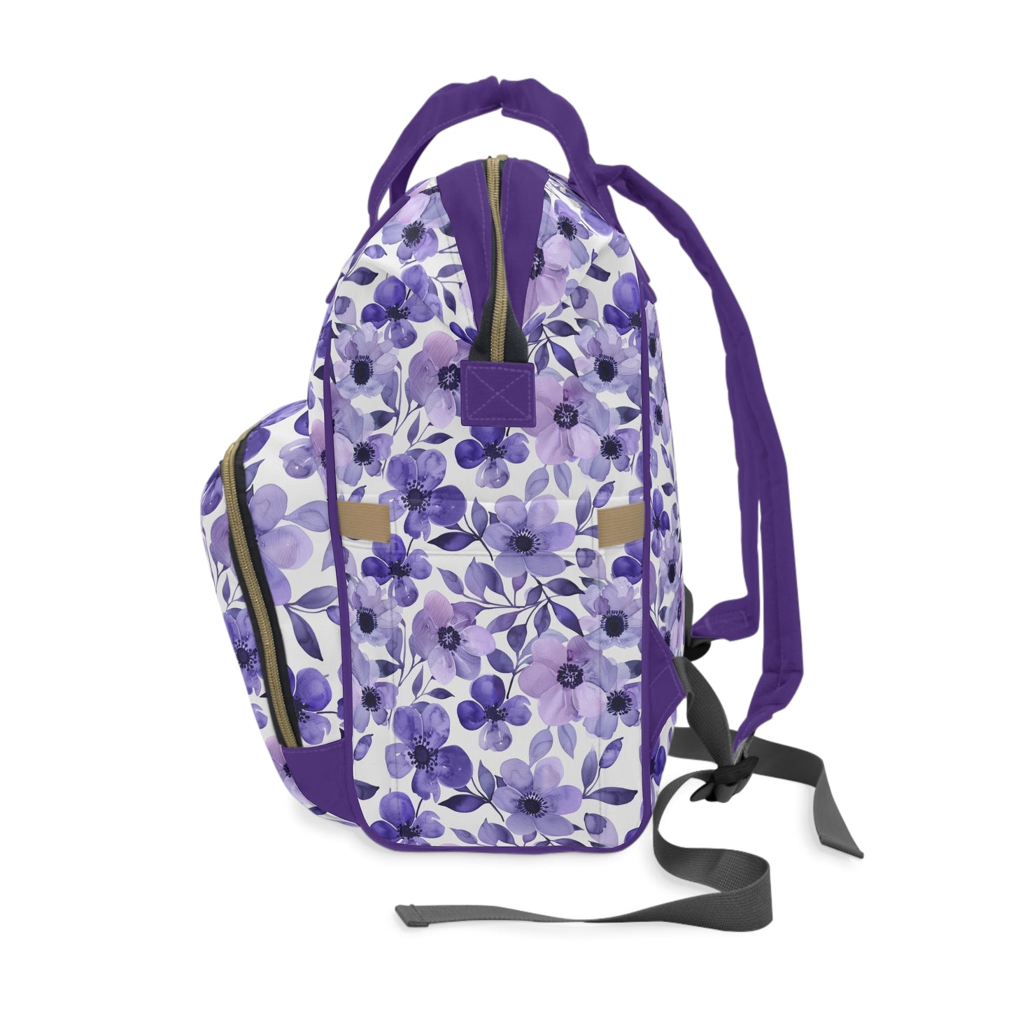 Elegant Purple Watercolor Blossoms Multifunctional Diaper Backpack