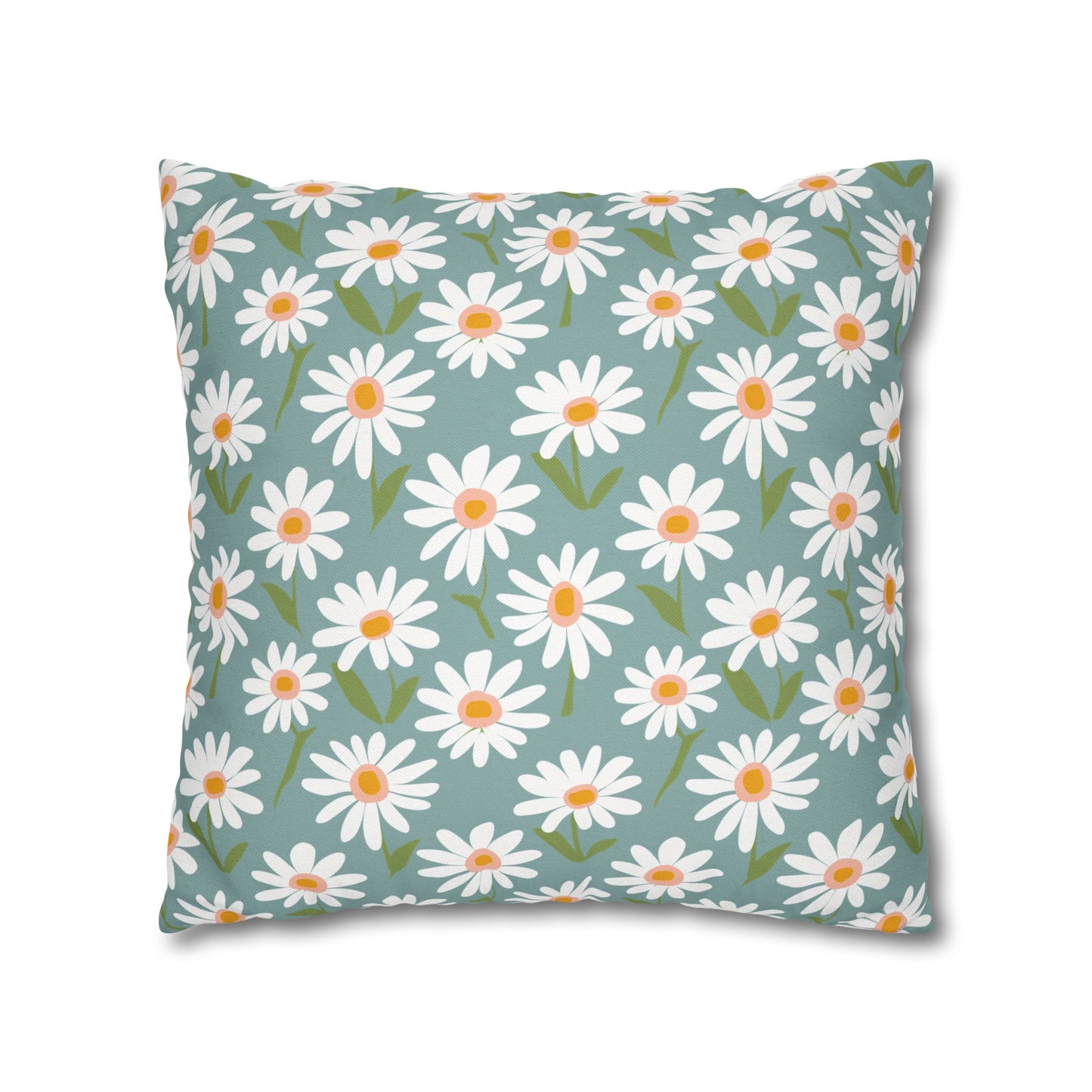 Cheerful Bright Daisy on Pastel Green Spun Polyester Square Pillowcase 4 Sizes