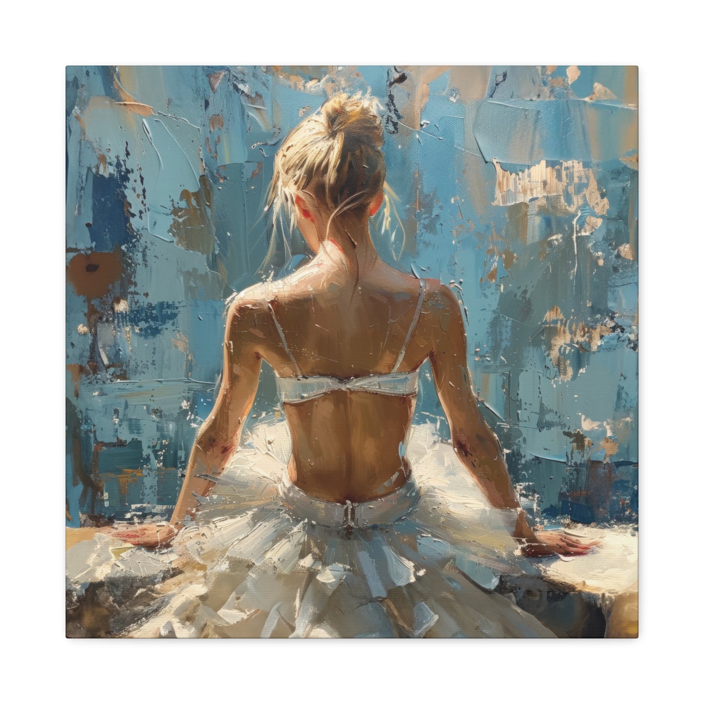 Sunlit Serenity Ballerina in White Dress, Bathed in Sunlight and Blue Skies with Back Turned Print on Canvas Gallery - 13 Sizes