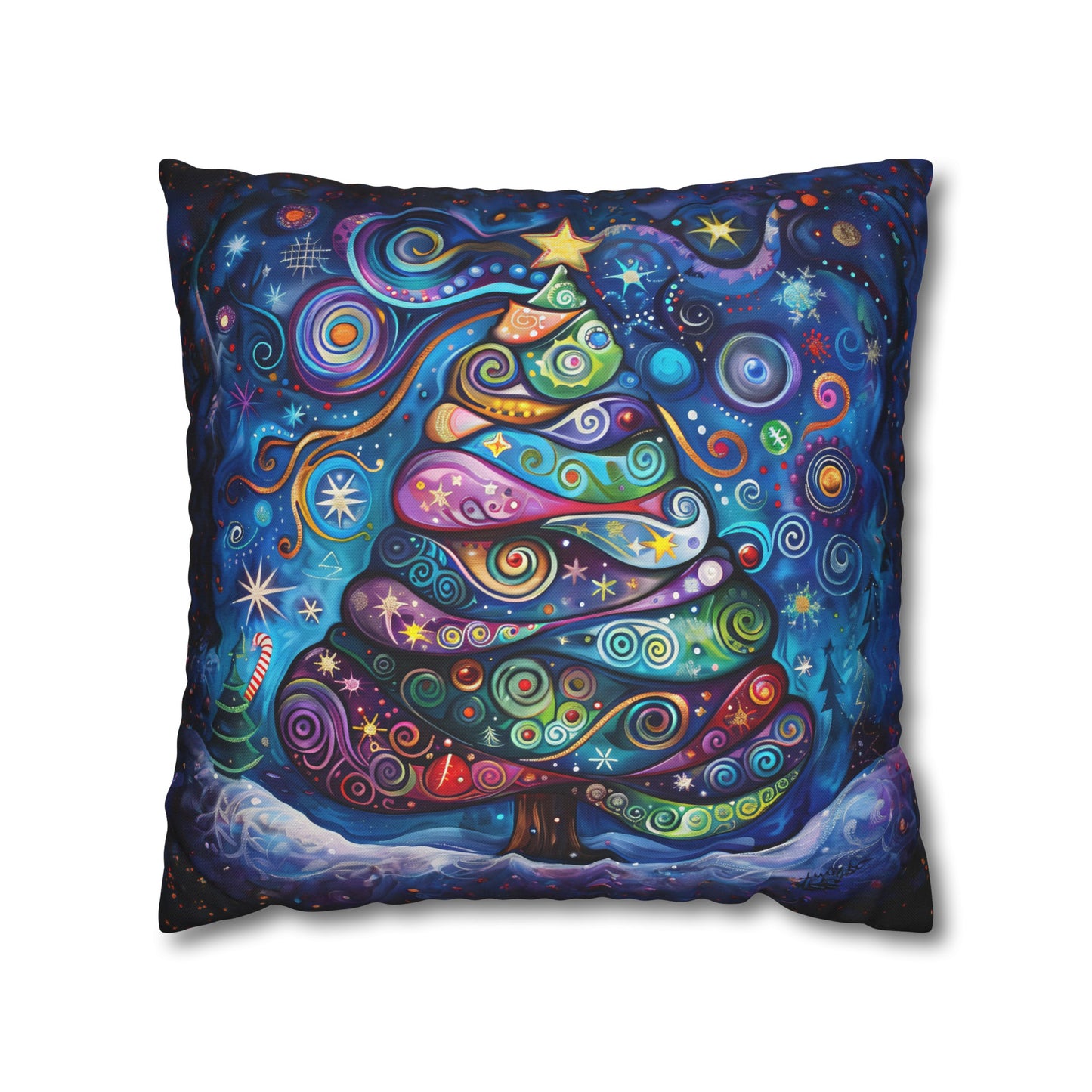 Vibrant Abstract Patchwork Christmas Tree Illuminating the Season Spun Polyester Square Pillowcase 4 Sizes