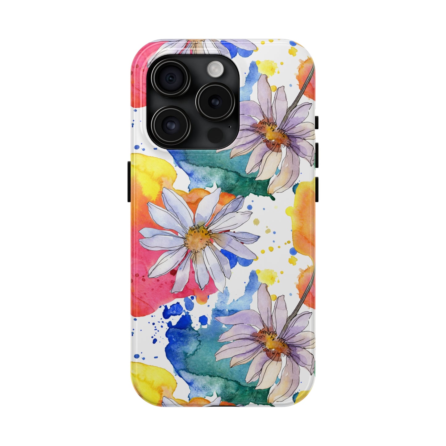 Large Colorful Watercolor Daisy Design Iphone Tough Phone Case