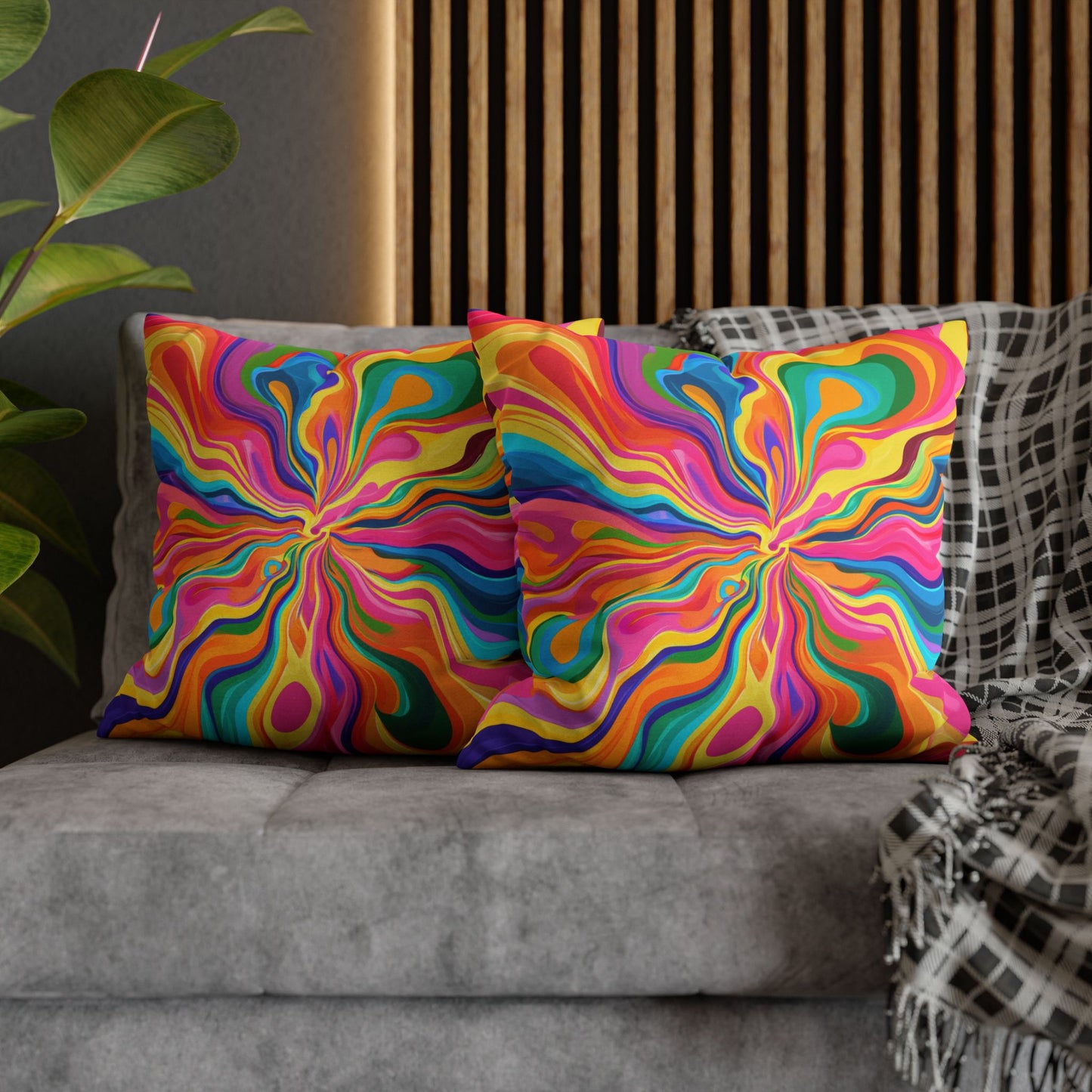 Color Rainbow Fusion Swirl Spun Polyester Square Pillowcase 4 Sizes