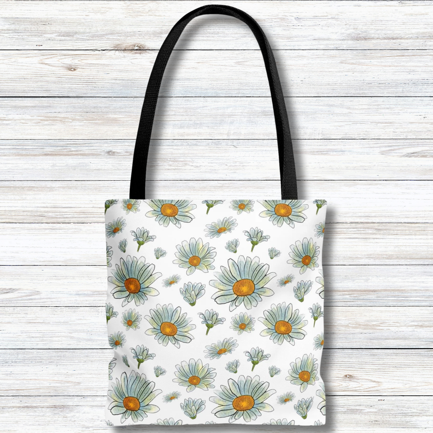 Large Watercolor Summer Daisies Blooming Against a White Background  - Canvas Tote 3 Sizes