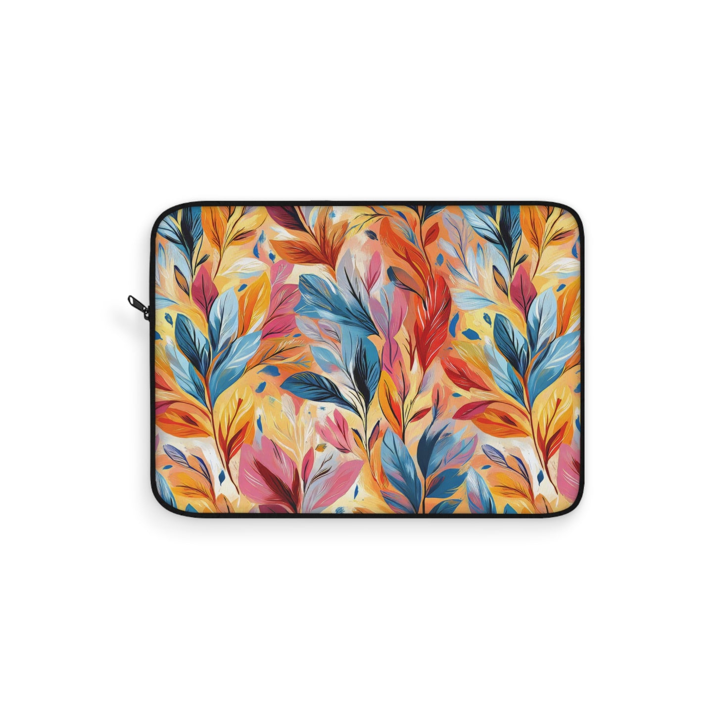 Vibrant Autumn Feathers in Hues of Orange, Yellow, Blue, and Pink on a Textured Background Laptop or Ipad Protective Sleeve 3 Sizes Available