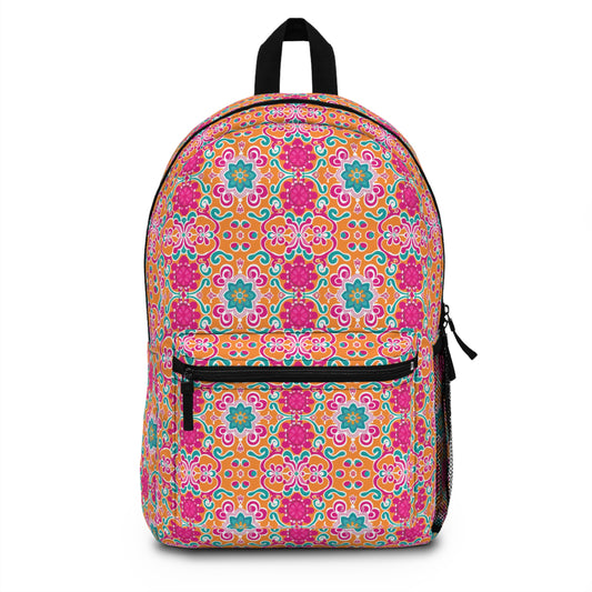 Kaleidoscope of Warm Tangerine, Lush Teal, and Lively Pink Blooms Lightweight Stylish Durable Backpack (Made in USA)