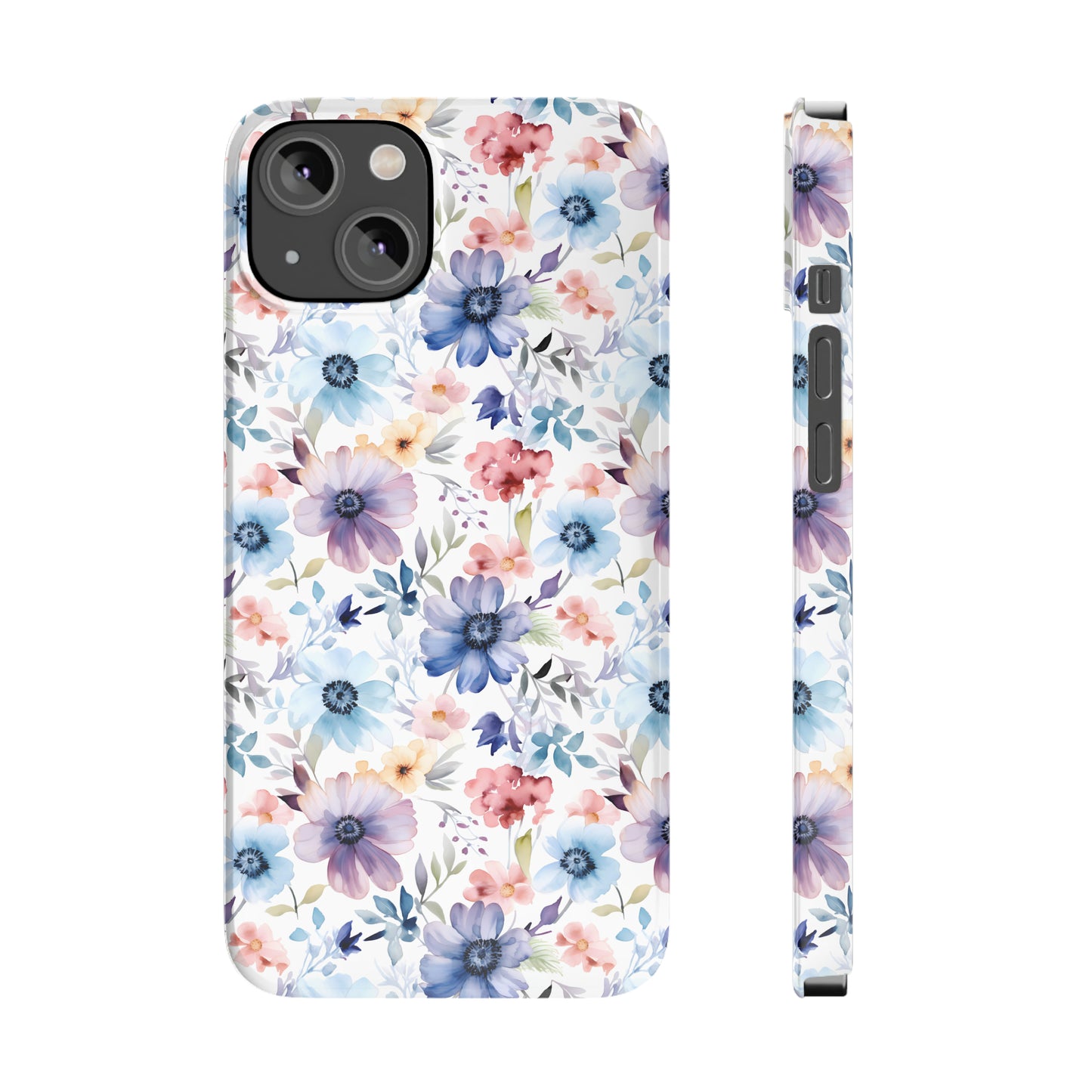 Pastel Pink Purple and Blue Watercolor Flowers Iphone 15-12 Slim Phone Case