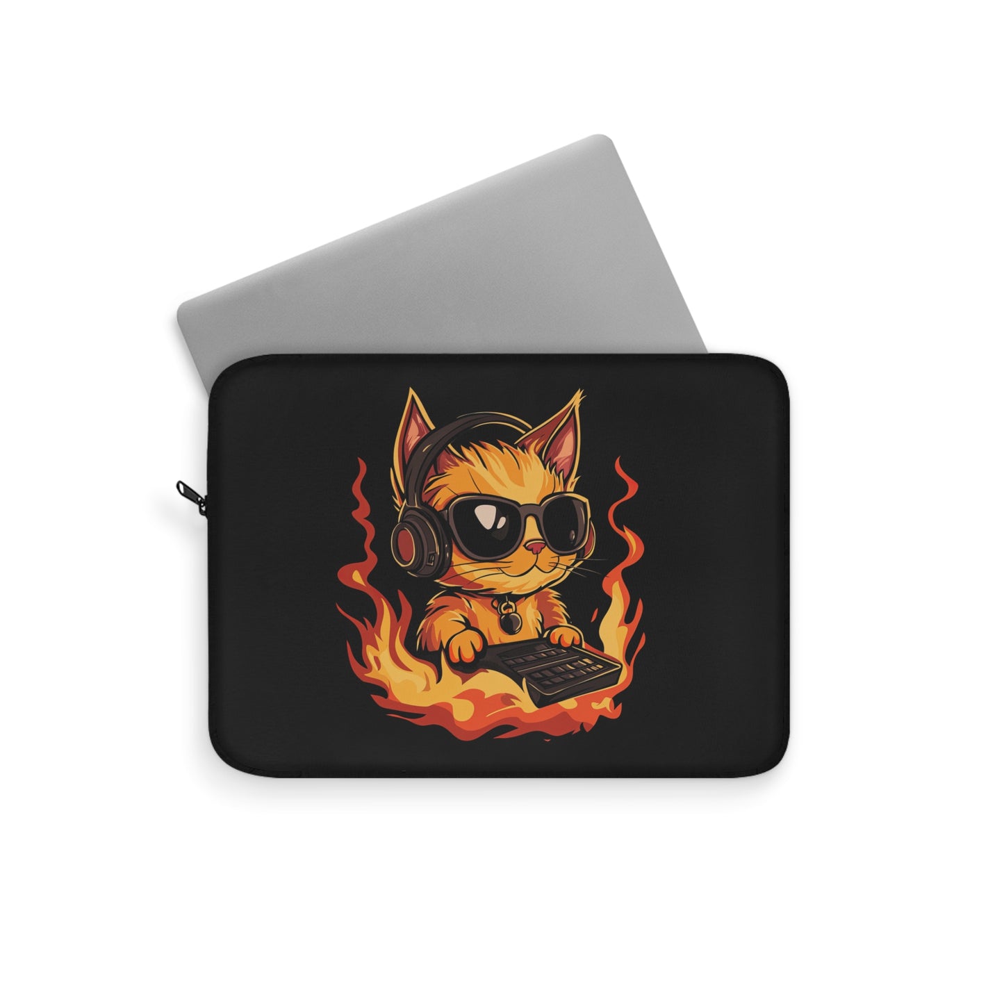 Fire Beats DJ Kitten on the Mix  Laptop or Ipad Protective Sleeve 3 Sizes Available