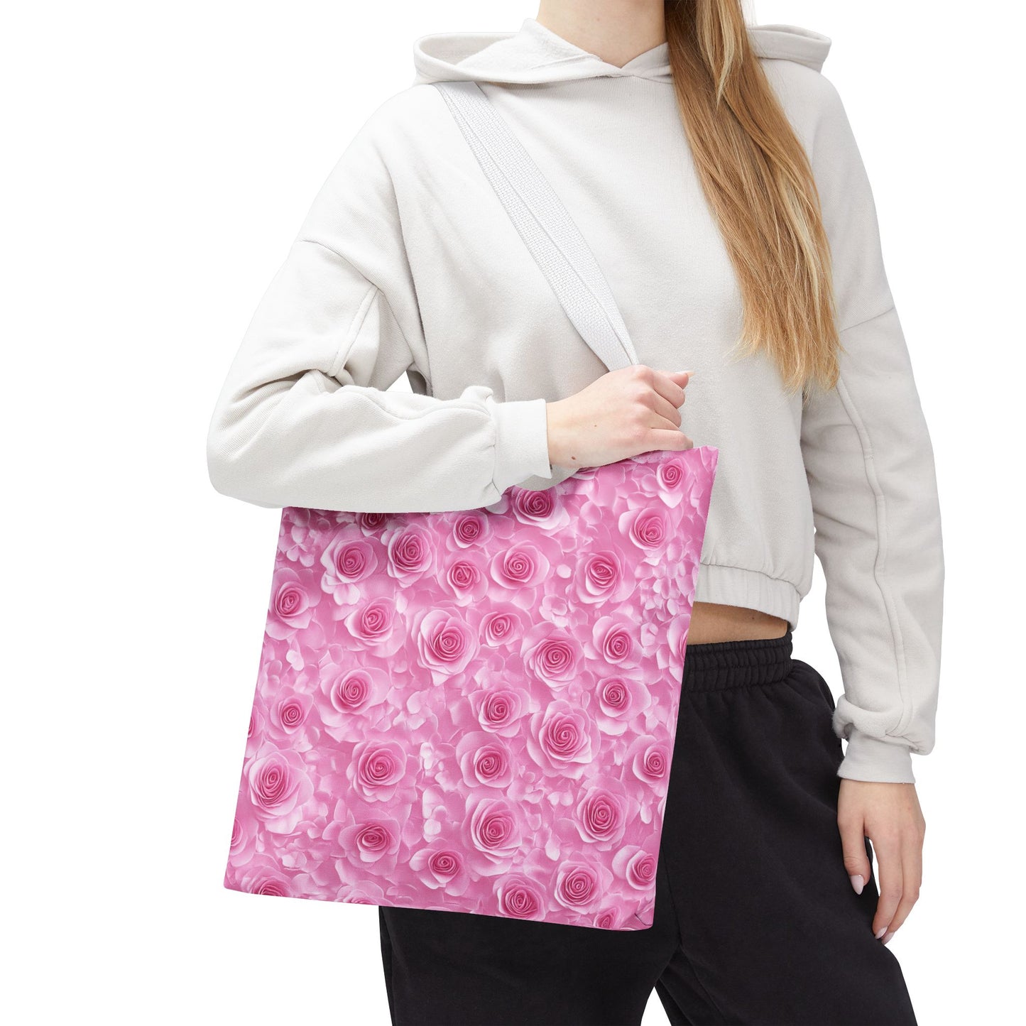 3D Pink Roses Spring Flowers Canvas Shopping Tote Bag 3 Sizes