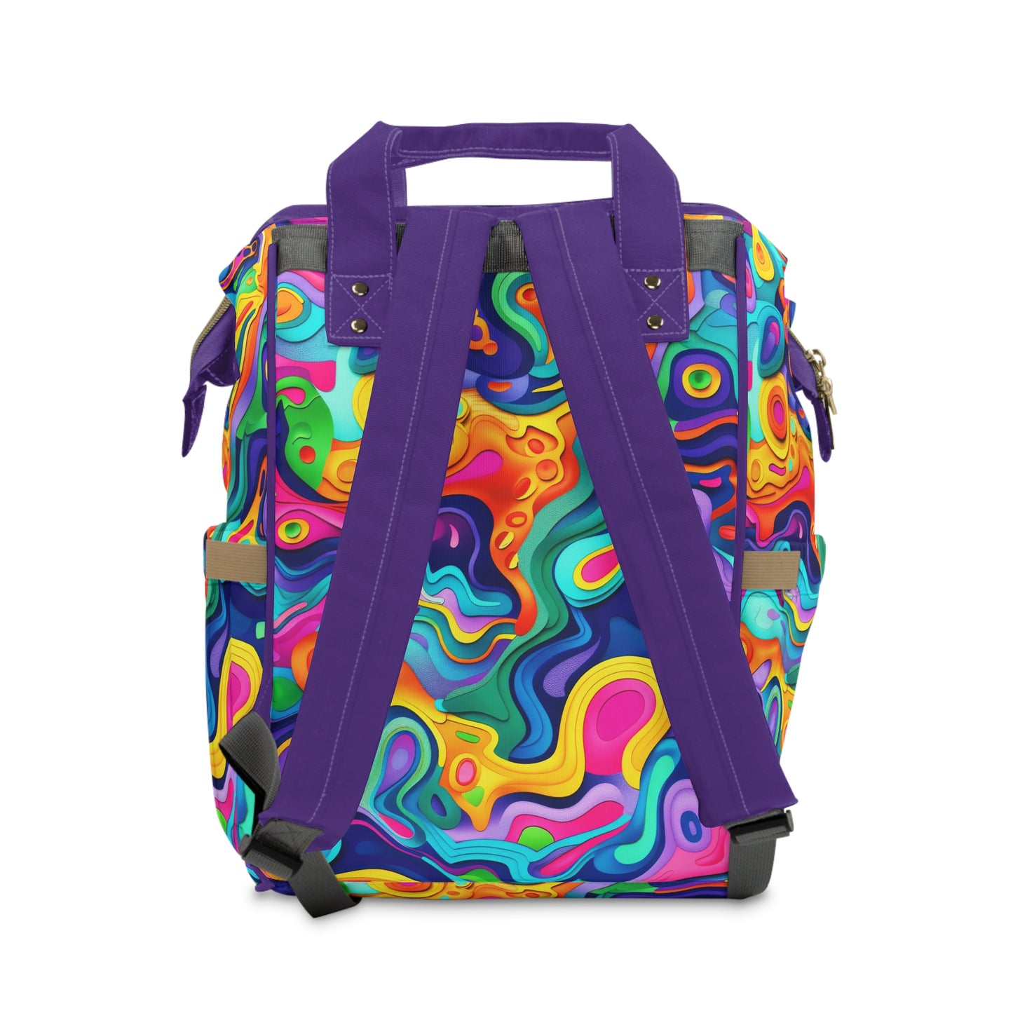 Vibrant Dreamscape of Psychedelic Paper Cut-Out Waves in Vivid Colors Multifunctional Diaper Backpack