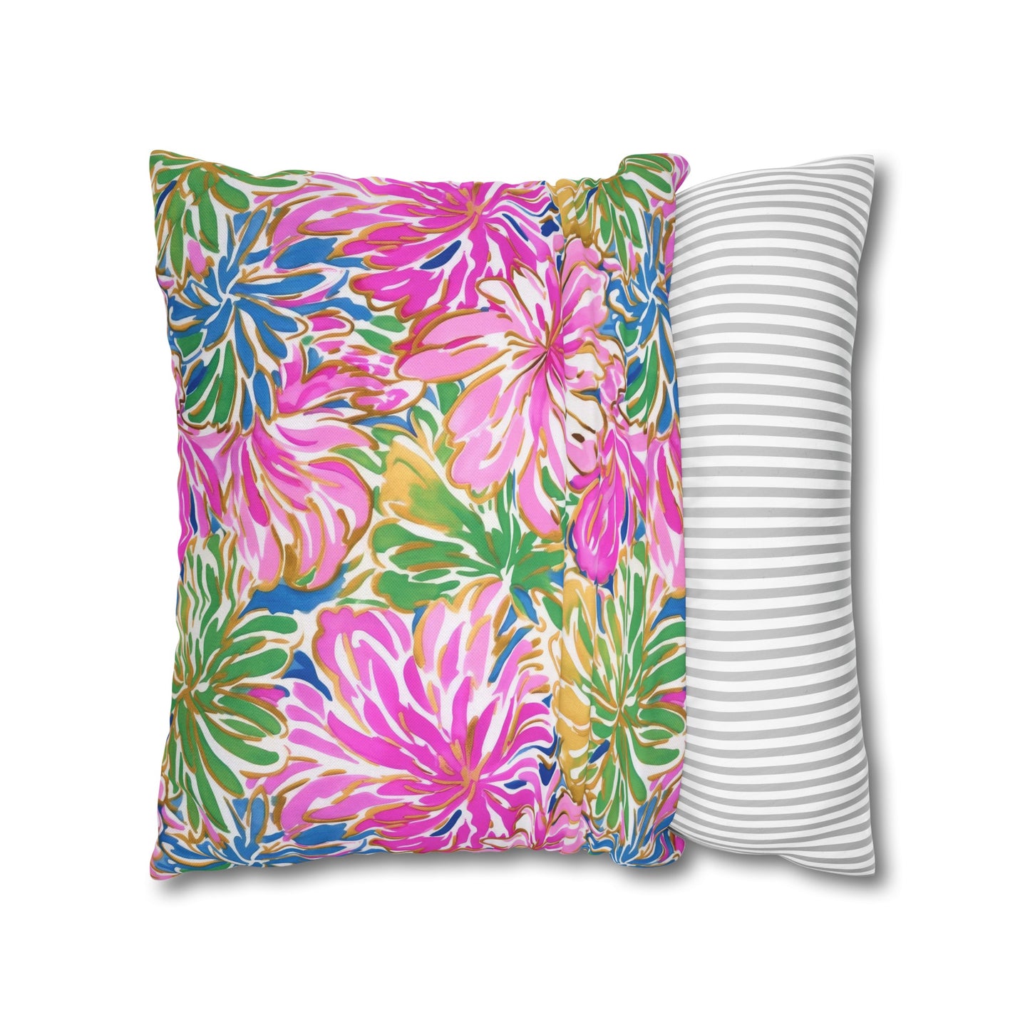 Pastel Bouquet: Large Blooms of Pink, Gold, and Blue in Watercolor Spun Polyester Square Pillowcase 4 Sizes