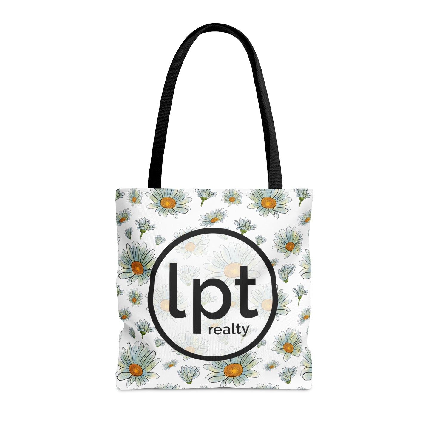 LPT Realty Logo on Watercolor Daisies Design - Canvas Tote 3 Sizes