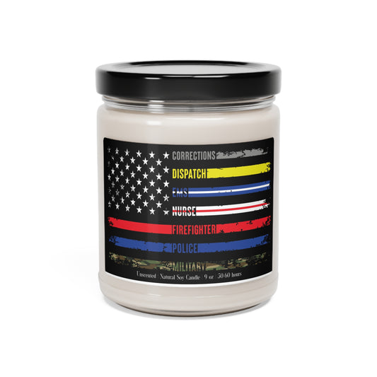 Solidarity Support Military, Police, Firefighter, Nurse, EMS, Dispatch Corrections American Flag Scented Soy 9oz Candle in 9 Amazing Scents
