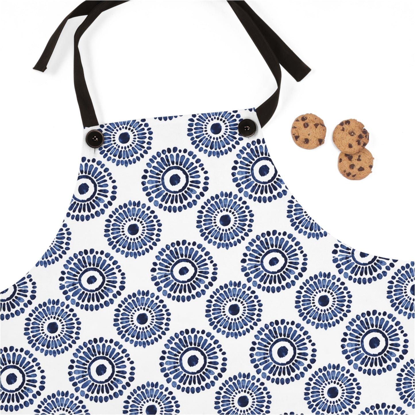 Indigo Sunburst Simple Folk-Inspired Dot Pattern Design Kitchen Chef Apron