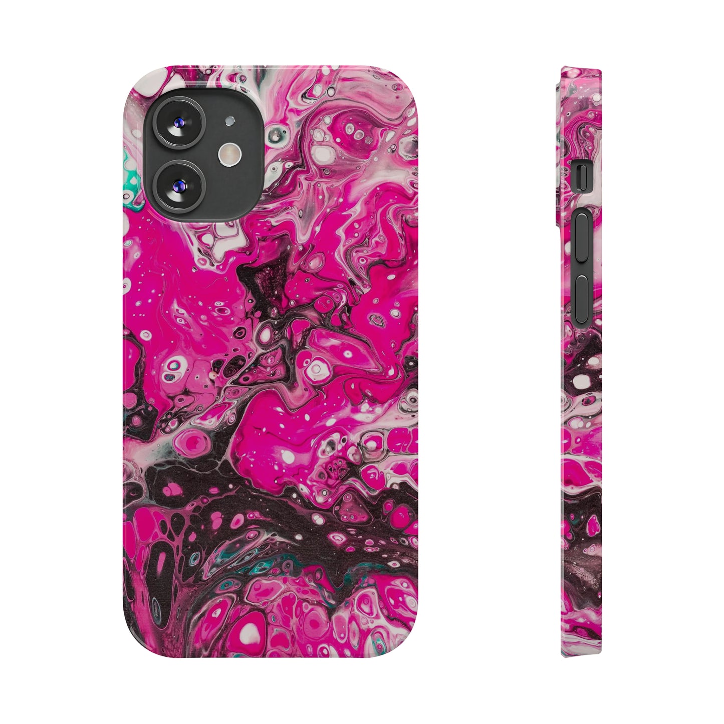 Pink, Black and White Alcohol Ink Design Iphone 15-12 Slim Phone Case