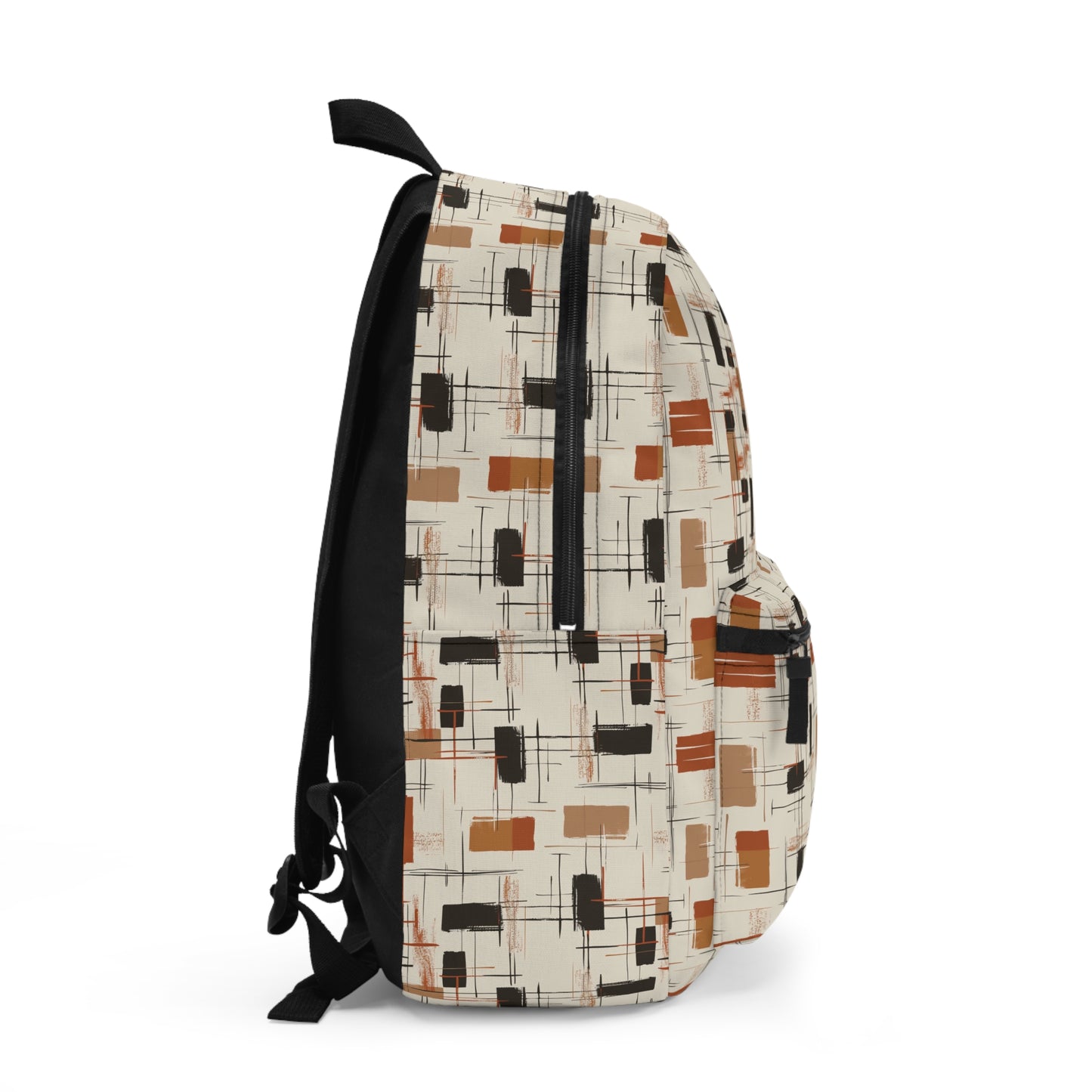 Modern Artistry in Bold and Minimalistic Pattern in a Palette of Black, Dark Orange, and Beige Lightweight Stylish Durable Backpack (Made in USA)