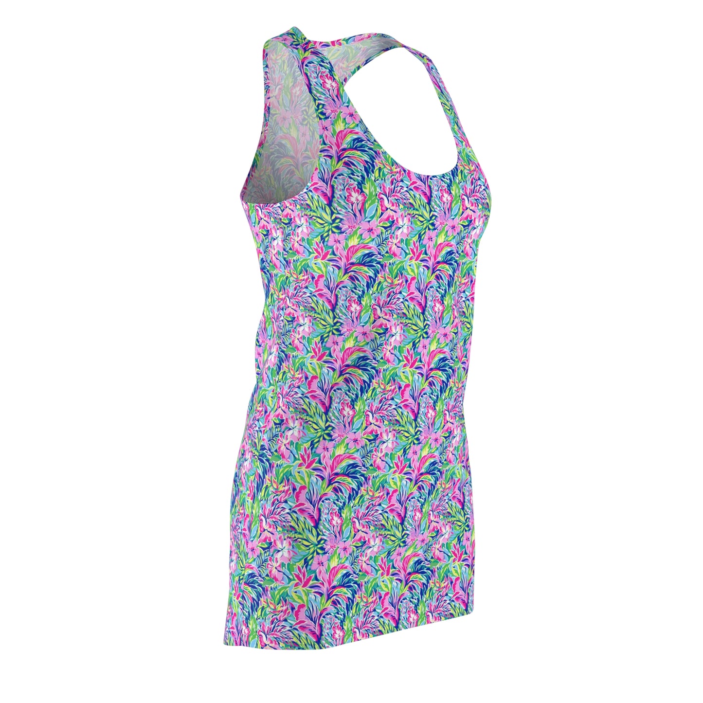 Tropical Serenity: Pink, Green, and Blue Watercolor Floral Delight Women's Racerback Dress XS - 2XL