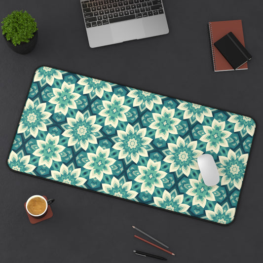 Intricate Aqua and Teal Mandala Floral Pattern Gaming Mouse Pad  Desk Mat  - 3 Sizes