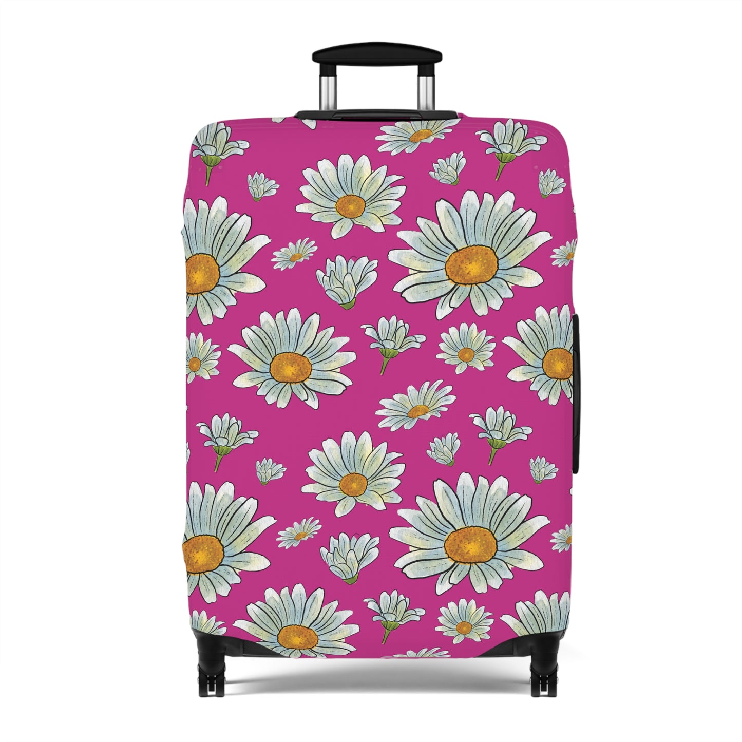 Large Watercolor Summer Daisies Blooming Against a Bold Pink Background  - Luggage Protector and Cover 3 Sizes