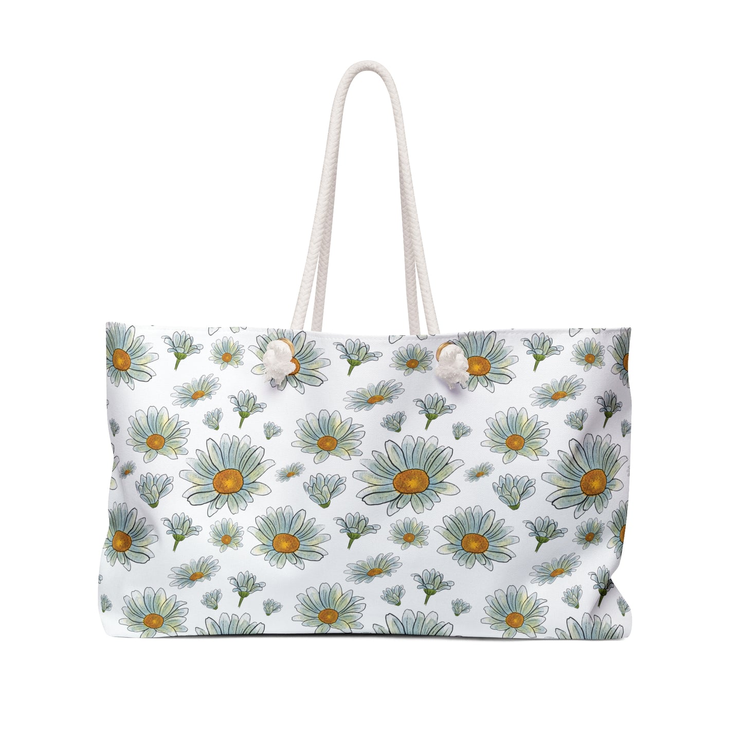 Large Watercolor Summer Daisies Blooming Against a White Background  - Weekender Oversized Canvas Tote Bag 24" × 13"