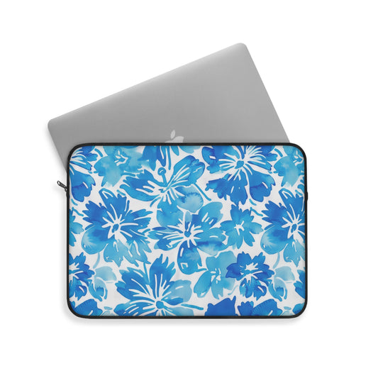 Tranquil Tropics: Soft Blue Tropical Flowers Laptop or Ipad Protective Sleeve 3 Sizes Available