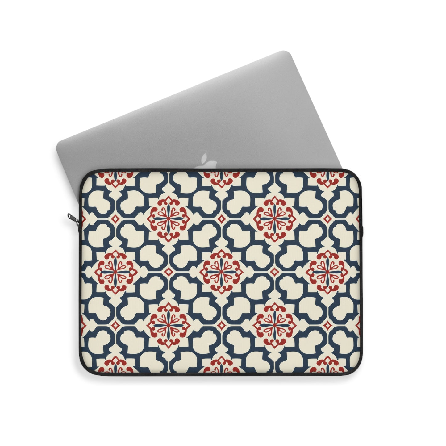 Traditional Korean Elegance in Bold Red and Navy Geometric Tile Pattern Laptop or Ipad Protective Sleeve 3 Sizes Available